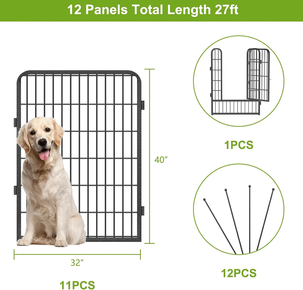Dog Playpen Outdoor 40inch Dog Fence Outdoor for Yard, 12 Panels Pet Dog Pens Outside Puppy Playpen with Gate for Small/Medium/Large Dogs, Portable Fence for RV Camping, Yard