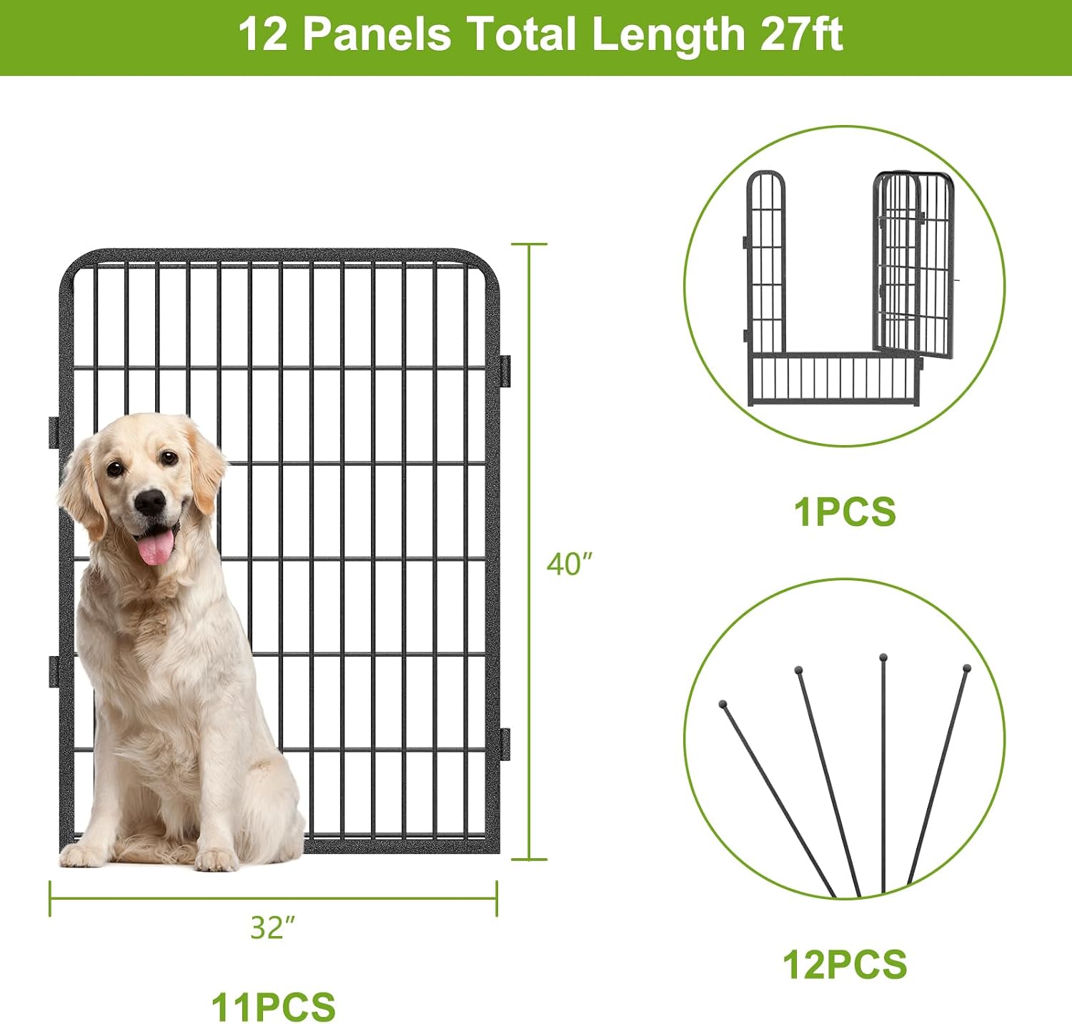 Dog Playpen Outdoor 40inch Dog Fence Outdoor for Yard, 12 Panels Pet Dog Pens Outside Puppy Playpen with Gate for Small/Medium/Large Dogs, Portable Fence for RV Camping, Yard