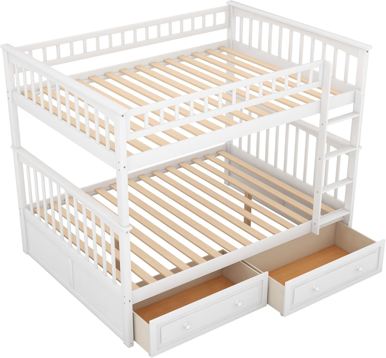Full Over Full Wood Bunk Bed with Two Storage Drawers, Solid Wood Convertible Storage Bunk Bed Can Be Convertible to 2 Beds, Frame with Ladder, Safety Rail for Teens Adults (Gray)