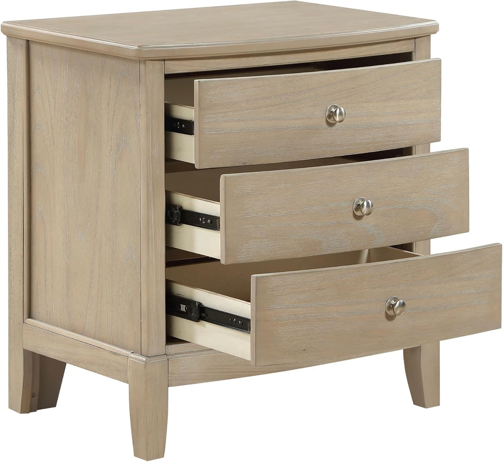 3 Pieces Bedroom Furniture Set Full Size Bed and Nightstands Tufted Headboard Beige Finish Durable