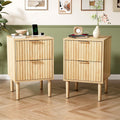 VINGLI Nightstands Set of 2 with Charging Station, Fluted Nightstand 2 Drawer, 15.8' W*15.6' D Mid Century Modern Nightstands for Bedroom, Fluted Bed Side Table, Oak Night Stands Set 2