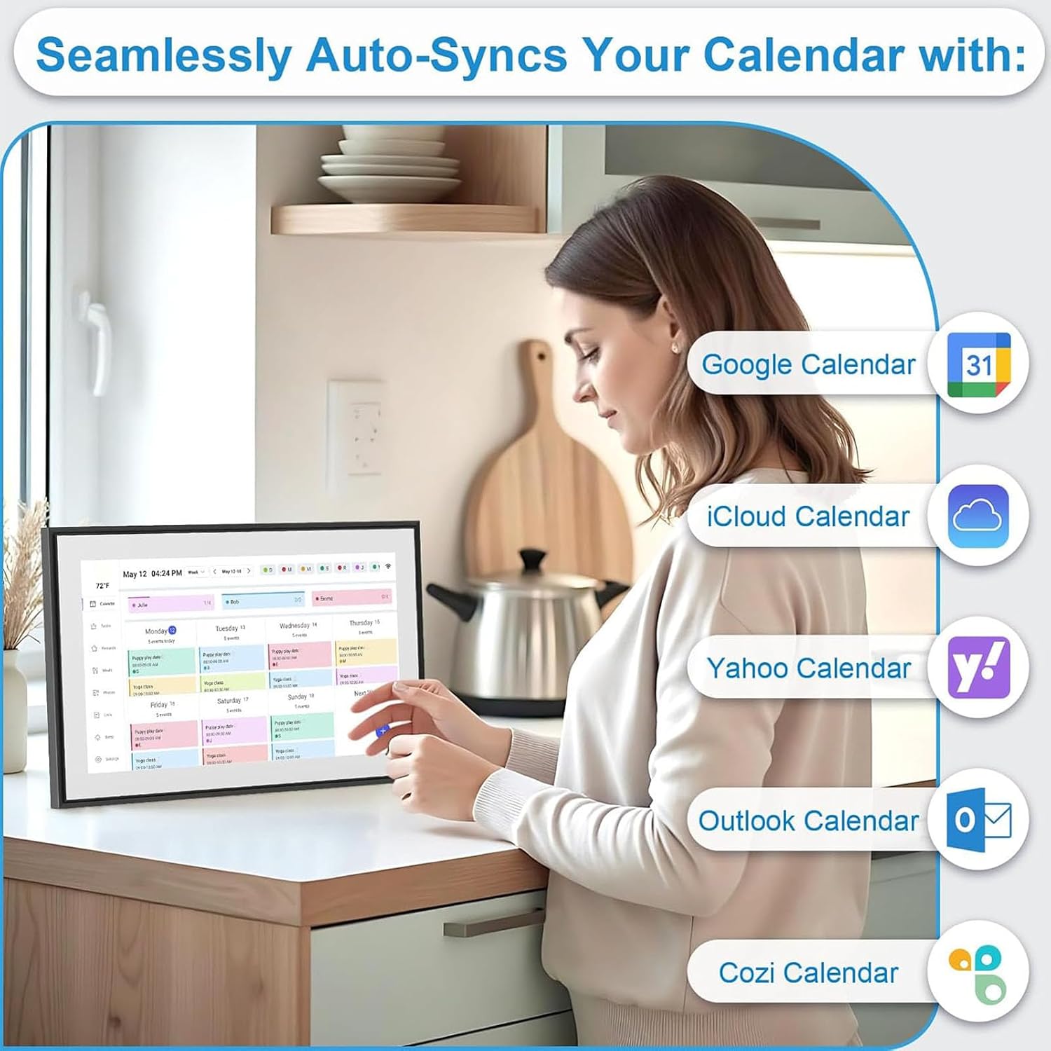 Bewinner 15.6' Smart Wall Calendar | 1080P Touchscreen with WiFi, Multi Account Sync & Digital Photo Frame (US Plug)