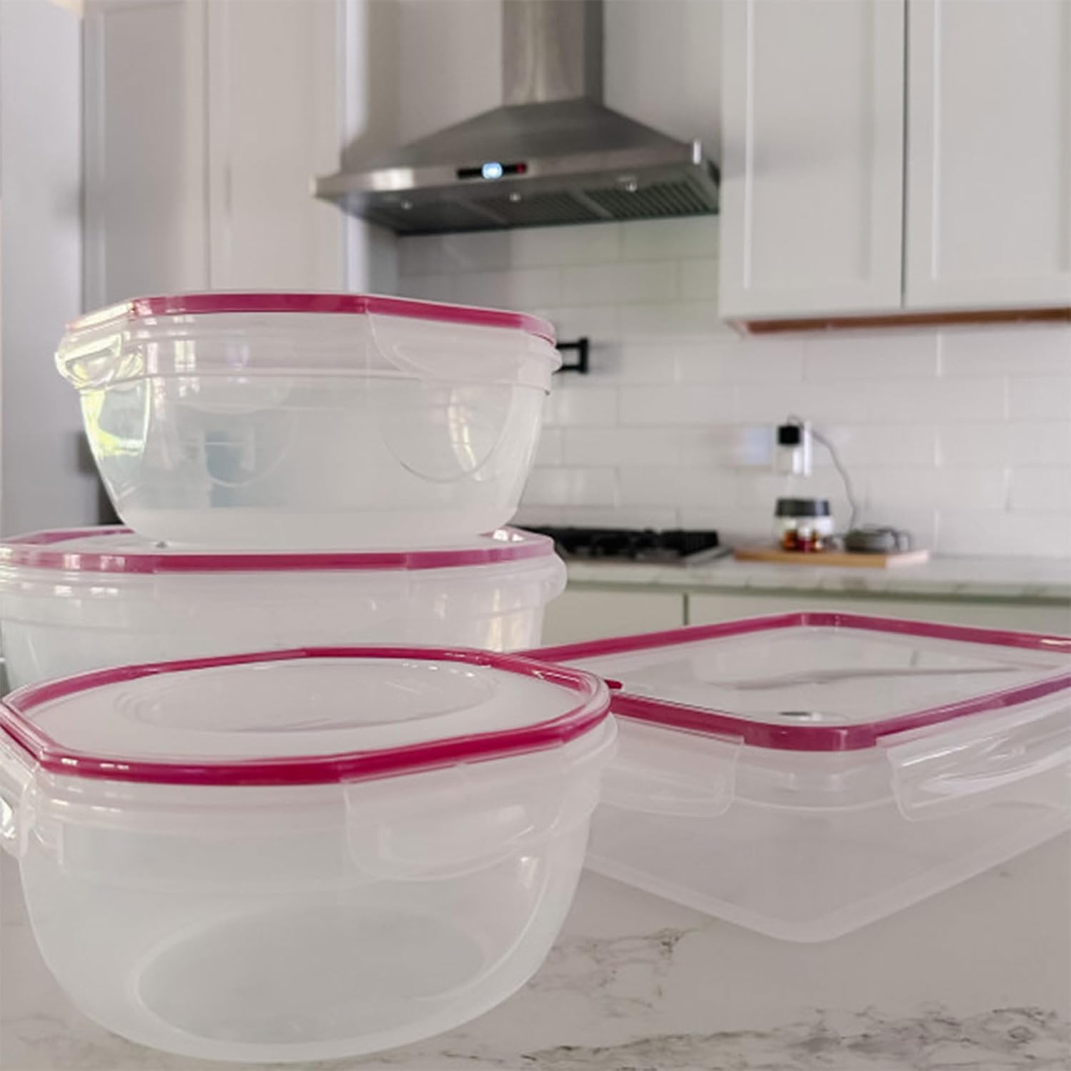 Sterilite Ultra-Seal 4.7 Qt Bowl, Large Airtight Food Storage Container, Latching Lid, Microwave and Dishwasher Safe, Clear with Red Gasket, 12-Pack