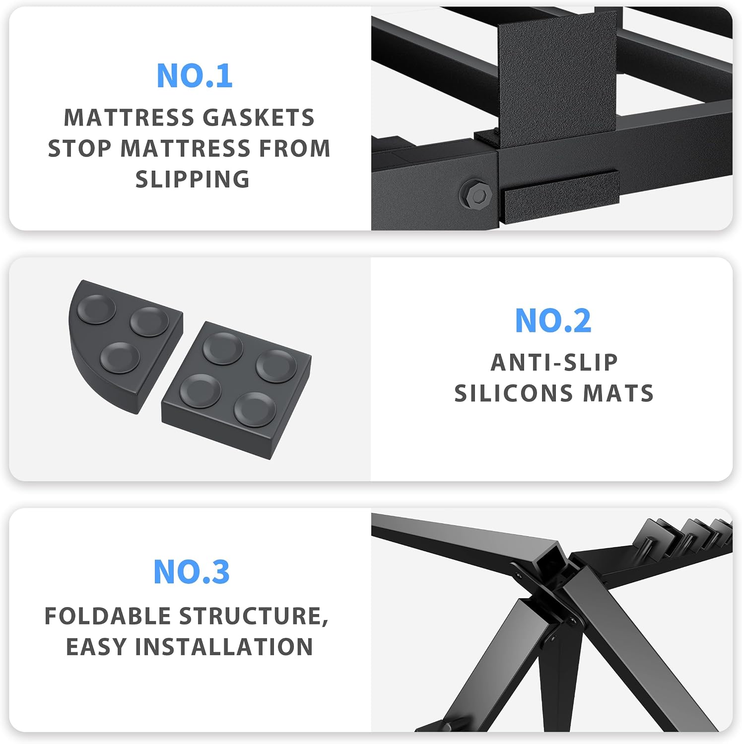 VIPSHOW 4 Inch Queen Bed Frame, 3500Lbs Heavy Duty Metal Platform with Round Corner Legs Mattress Slide Stopper, Steel Slat Support No Box Spring Needed, Noise Free, Non-Slip, Easy Assembly