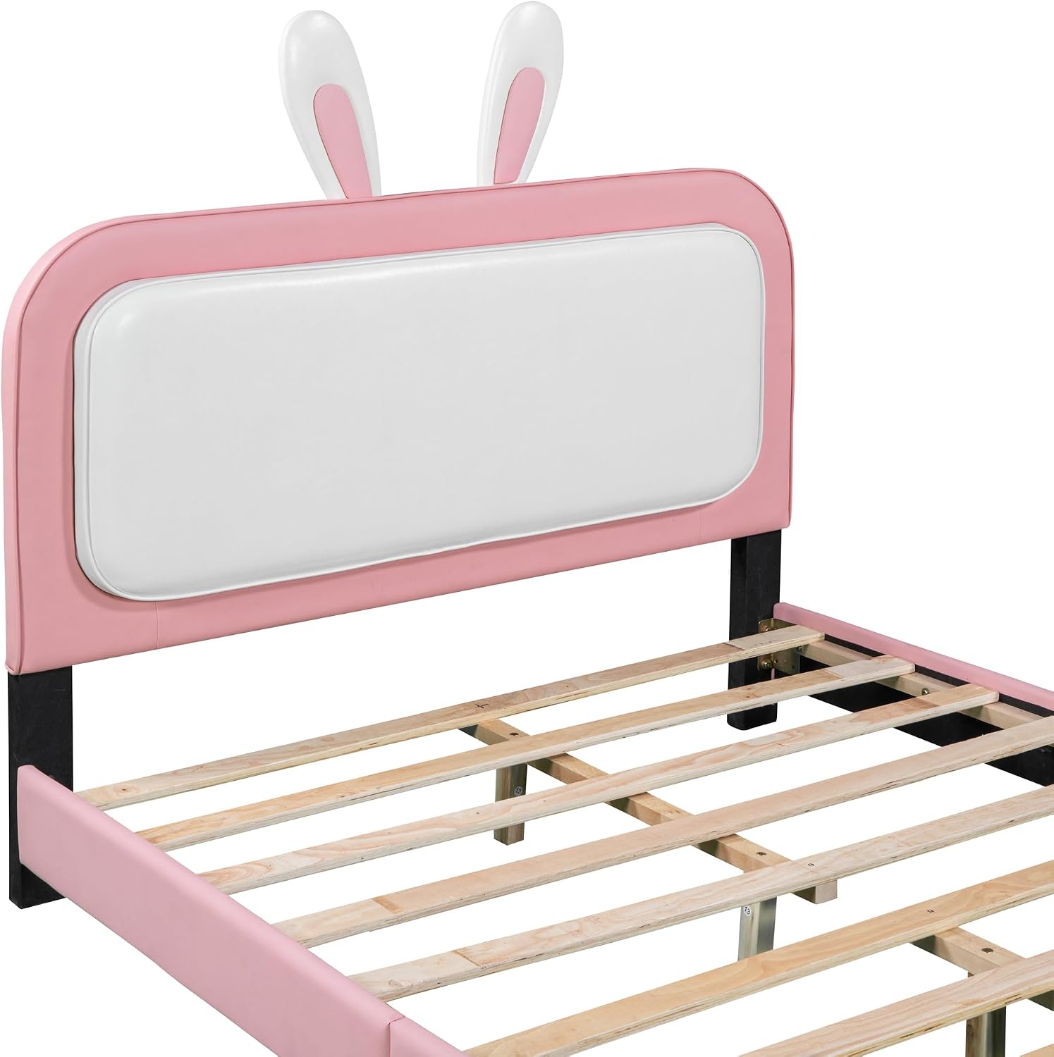 Full Size Upholstered Rabbit-Shape Princess Bed,with Headboard and Footboard Frames Platform Bed for Girls Boy Teen Full Bed Frames for Kids Bedroom Atmosphere Easy to Assemble (Pink+White, Full)