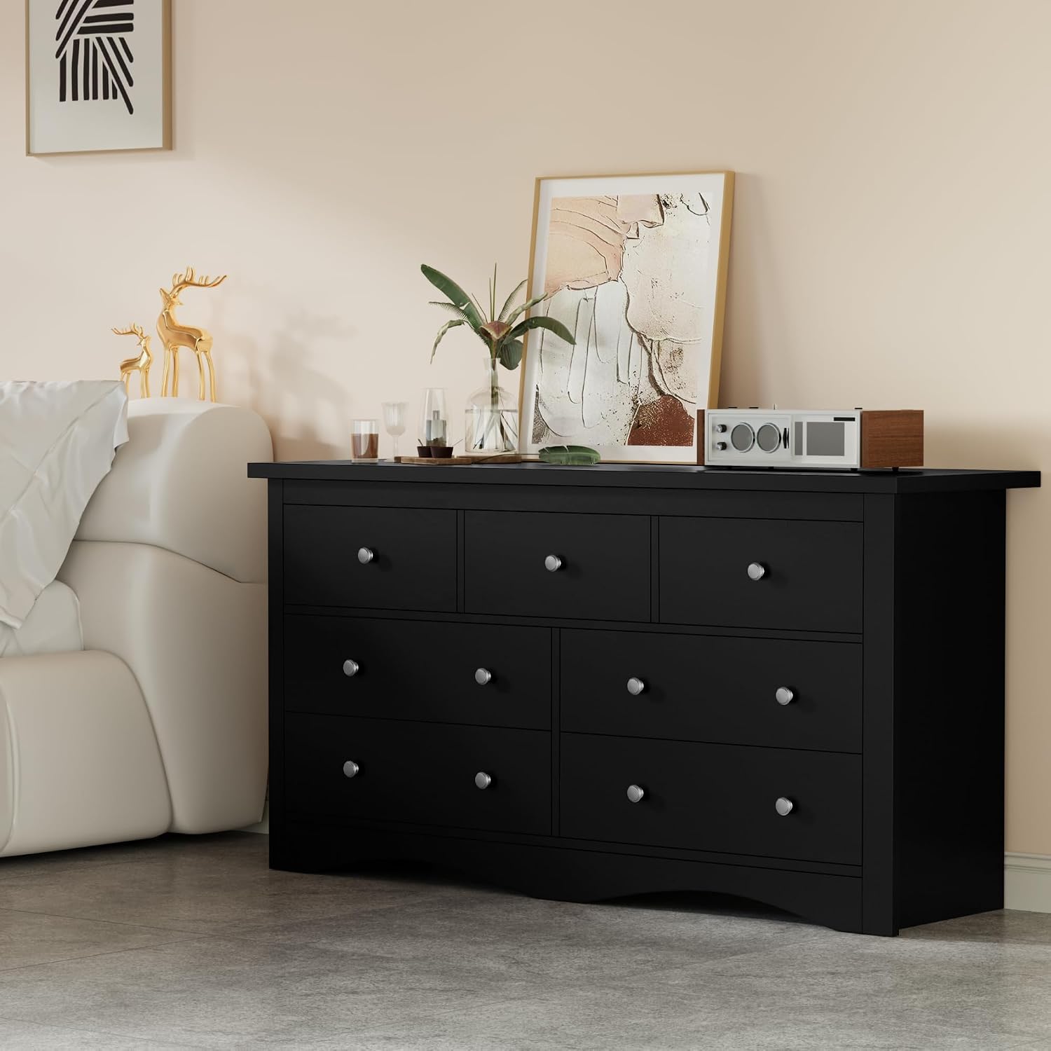 Furmax Dresser for Bedroom, 7 Wood Dresser, Chest of Drawers, for TV up to 65 inch, TV Stand Storage Chest of Drawers for Hallway Entryway (Black)