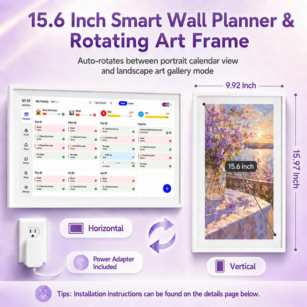 Digital Calendar Wall Touch Screen, No subscription fees,15.6 Inch | Smart Electronic Calendar with WiFi, Chore Chart, Meal Planner, Voice Record, AI Photo Repair, Wall/Desk Mount, Gift for Mom