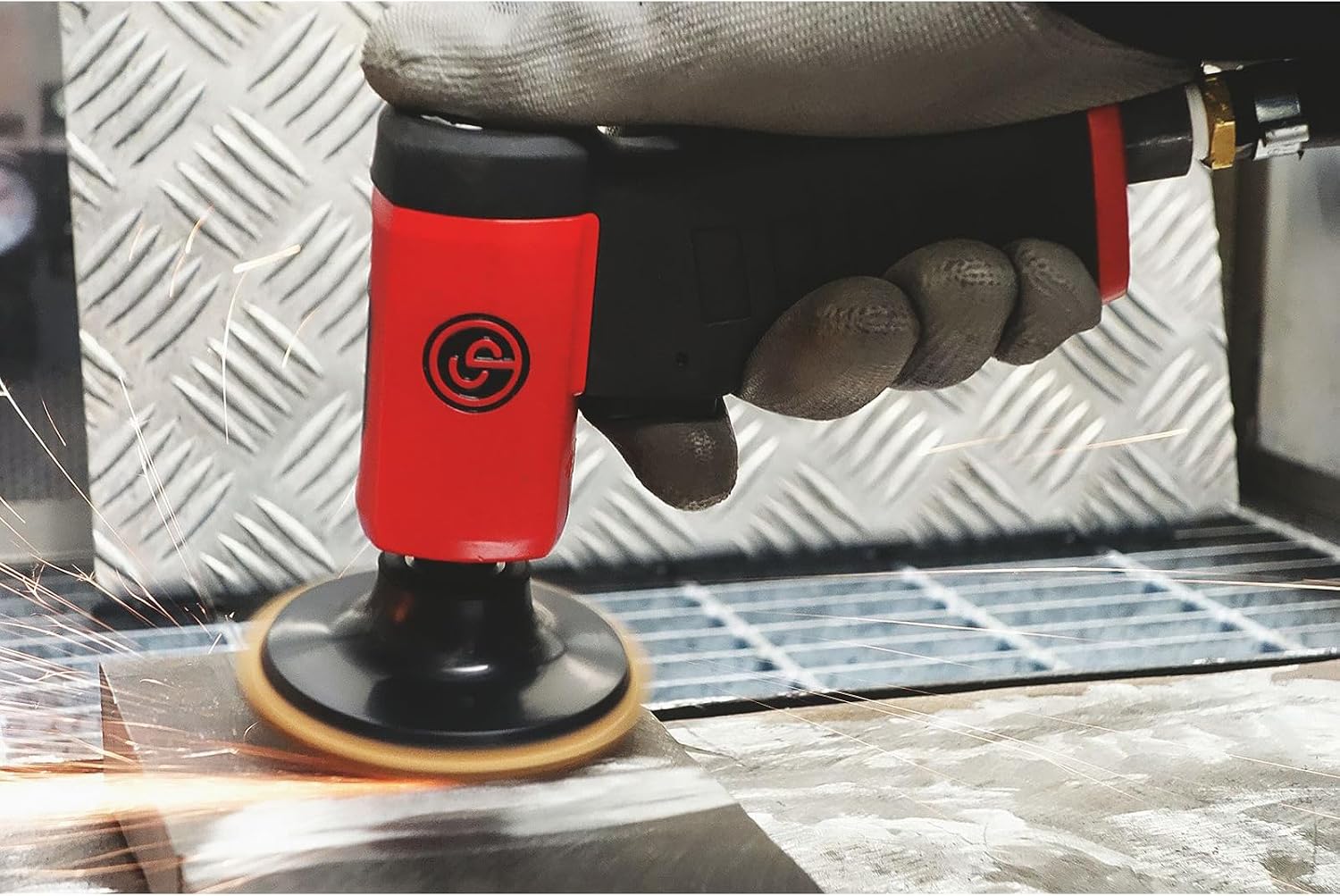 Chicago Pneumatic CP7202D Kit - Air Rotary Sander Tool, Home Improvement, Woodworking Tools, Polisher, Rust Removal, Rotary Tool, Pistol Handle, Hook & Loop, 3 Inch (75 mm), 0.2 HP/ 150W - 15000 RPM, One Size, Factory