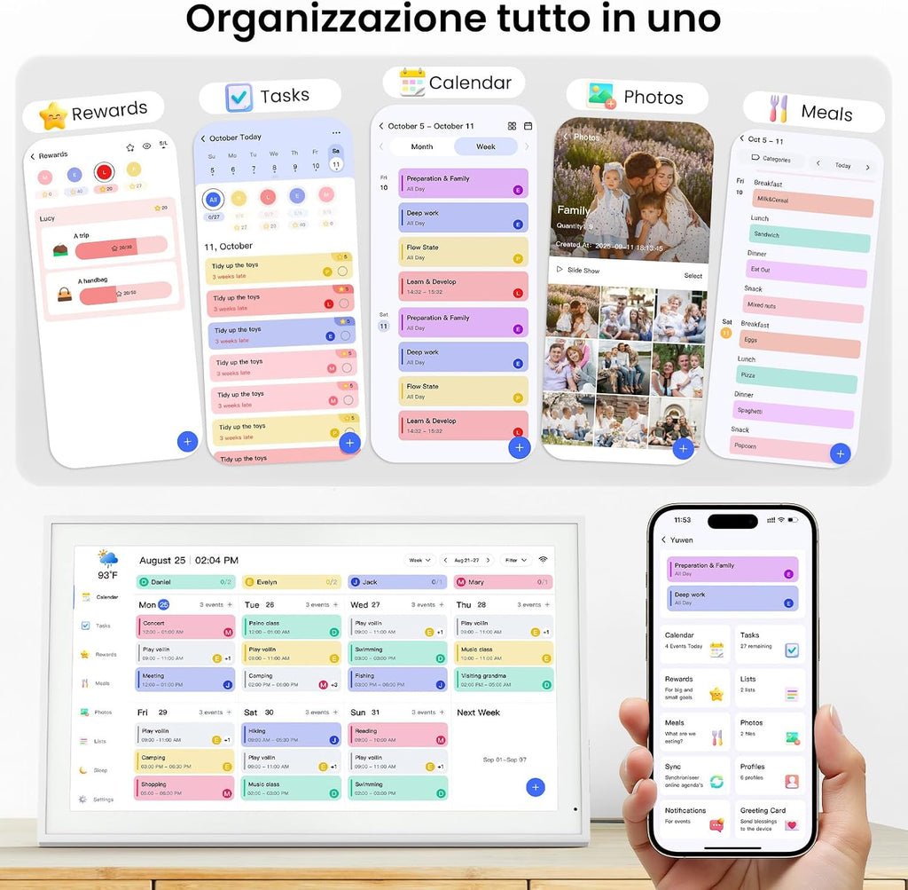 Digital Calendar, Gift for Mother, Person & Family Schedule Planning Interactive Touchscreen, Smart Daily Weekly Monthly Planner Shared Album Frame for Study Office Family, Desk Mountable (15.6in)