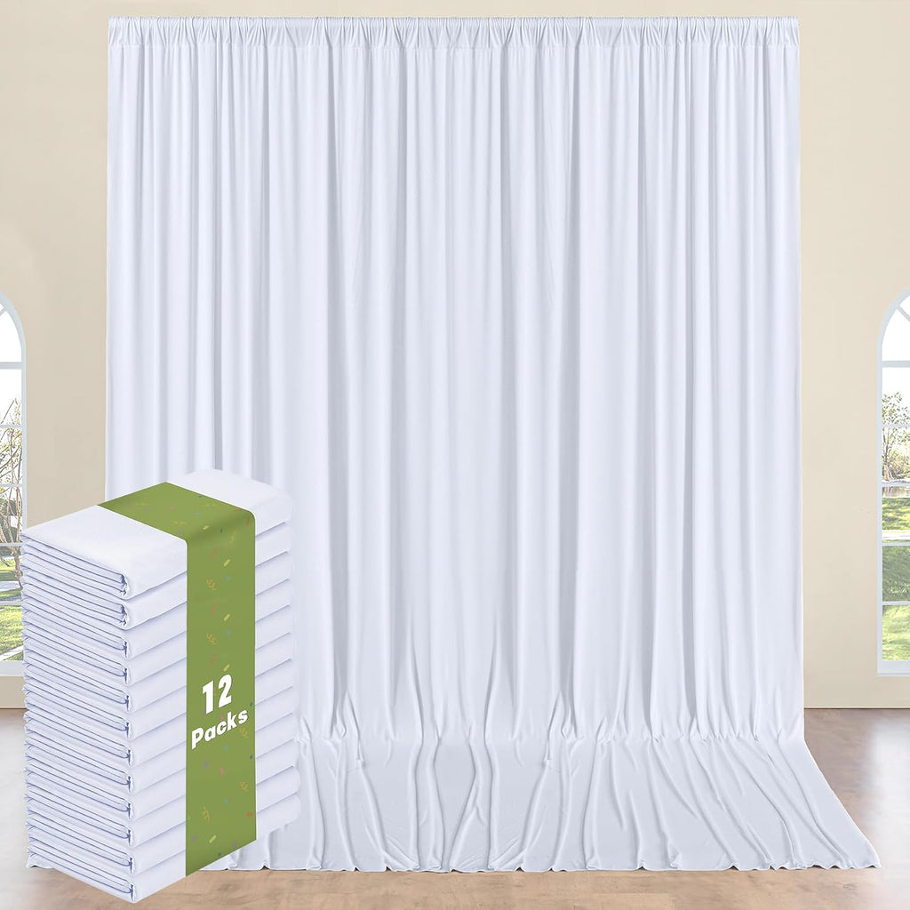 12 Panels 5x14ft White Backdrop Curtains for Parties, Wrinkle Free Polyester White Photo Backdrop Drapes 14 ft Long Back Drop Cloth for Wedding Birthday Photography Background Party