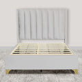 Greaton, Vinyl Upholstered Bed Frame, Decorative Attractive Headboard, Long Lasting Durable, Includes 3 Color Legs to Choose Gold, Silver and Black,Queen, White