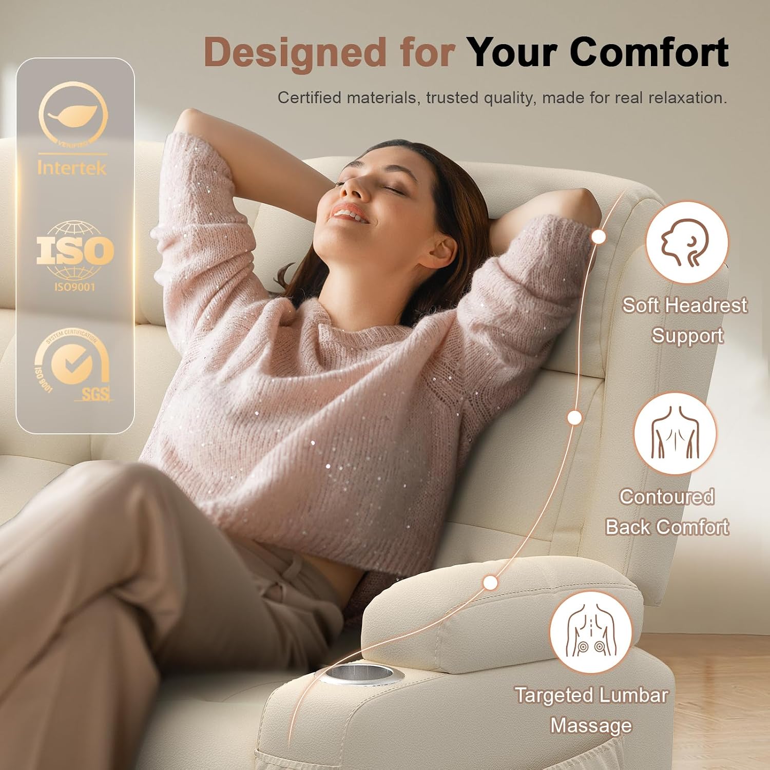Loveseat Recliner, Oversized Massage Reclining Sofa Heavy Weight Capacity, RV Love Seat Chair Clearance with Storage, Cup Holders, Wall Hugger Couches for Living Room, Beige Visit The Store