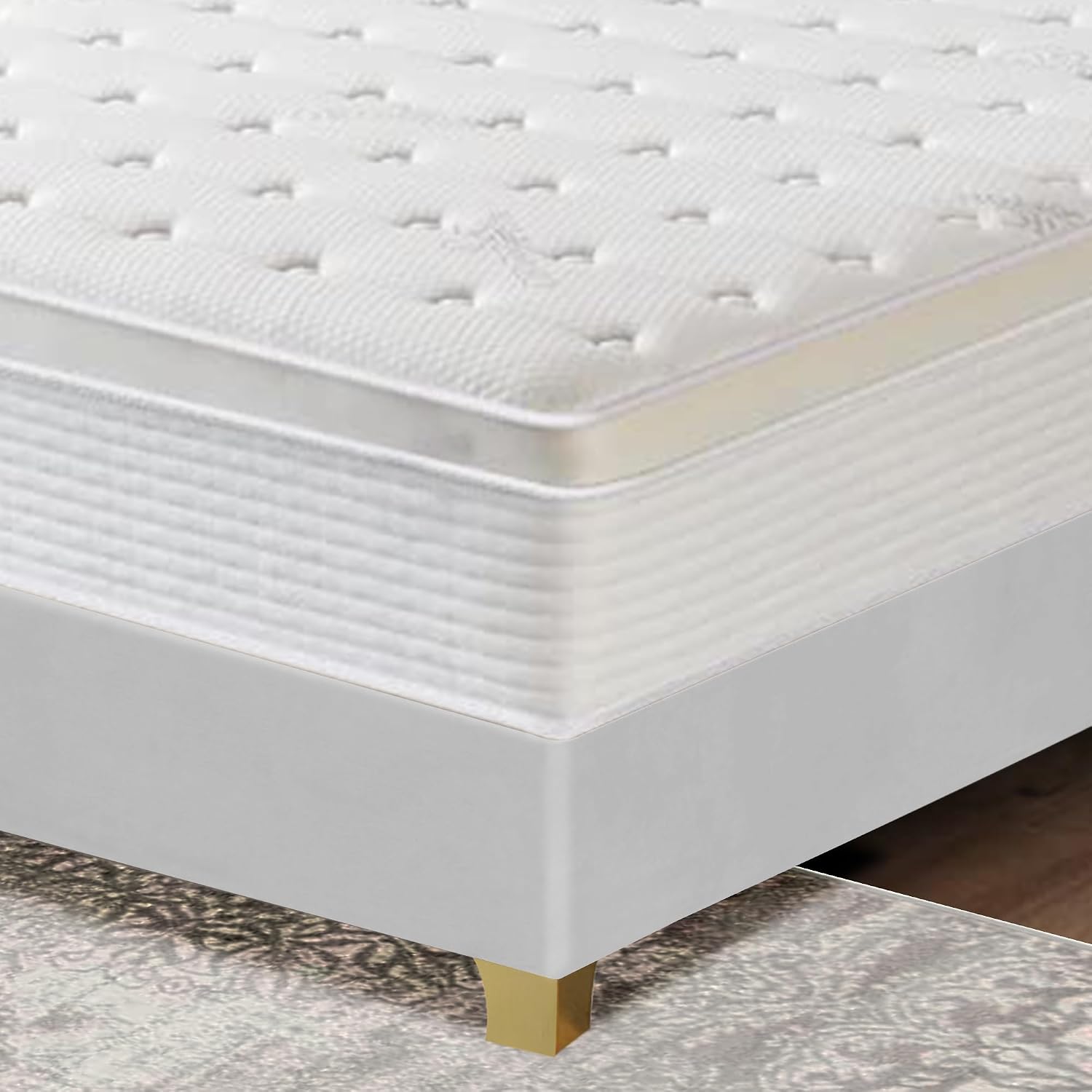 Greaton, Vinyl Upholstered Bed Frame, Decorative Attractive Headboard, Long Lasting Durable, Includes 3 Color Legs to Choose Gold, Silver and Black,Queen, White