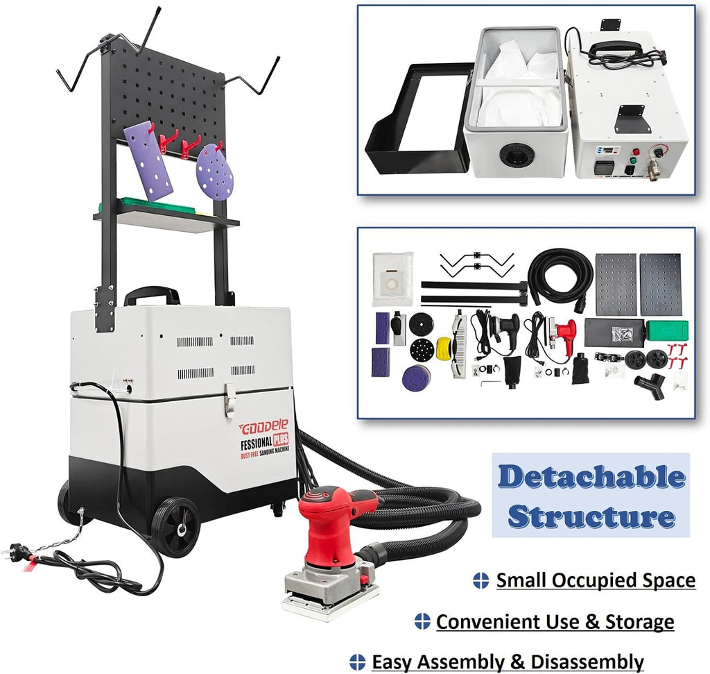 TECHTONGDA 220V Dust Free Dry Sander Grinding Tool with Control Panel, 50L Dust Collection Bag, 12000r/min Dustless Dry Sanding Machine for Car Body Repair, Vacuum Sander Cleaner, 3900L/min Flow Rate