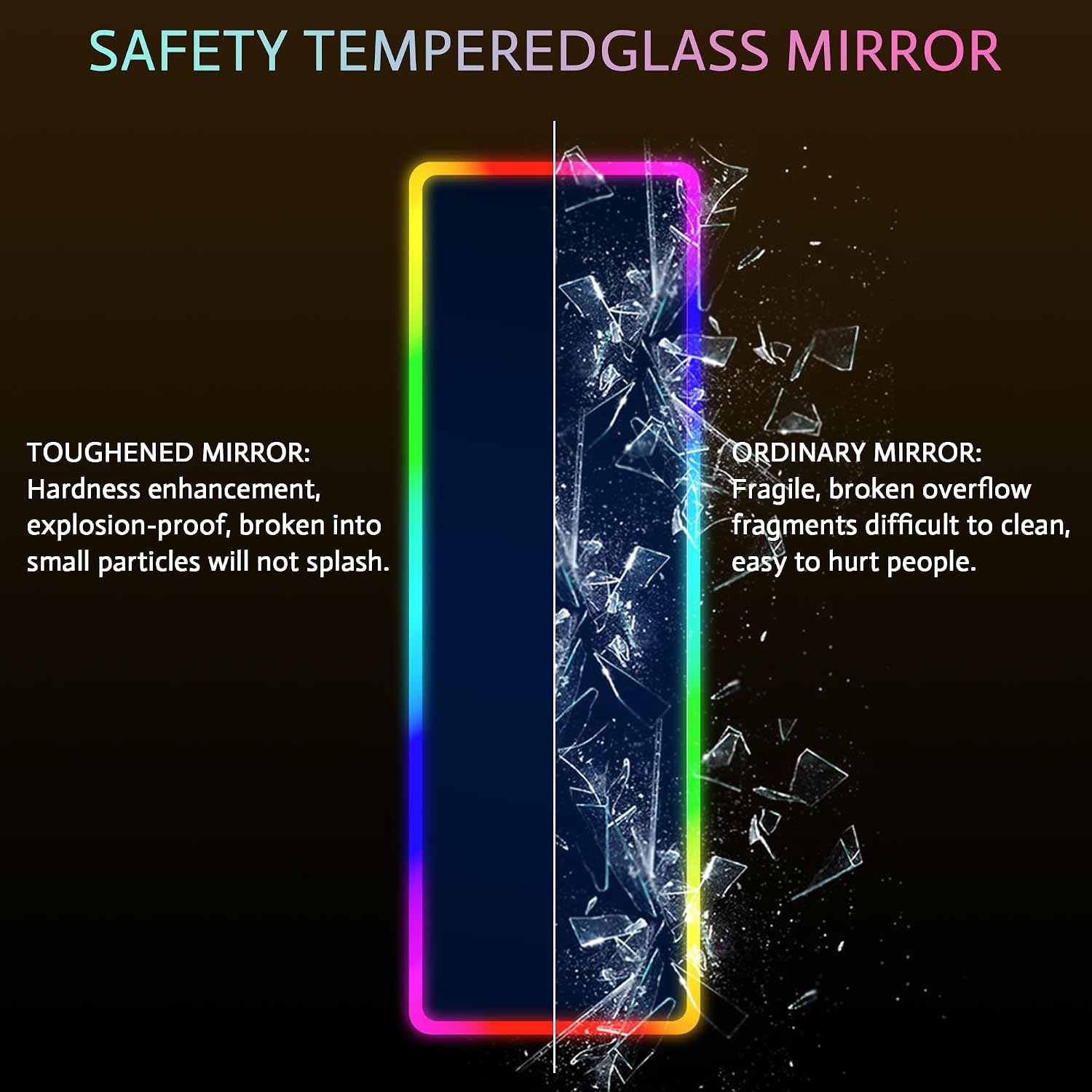 Vlsrka 47x16 Full Length Mirror with RGB Lights, LED Over The Door Lighted Mirror Full Body, 7 Color Dimming Lighting & 7 Dynamic Mode, Door Hanging/Wall-Mounted (Gift Box Design)