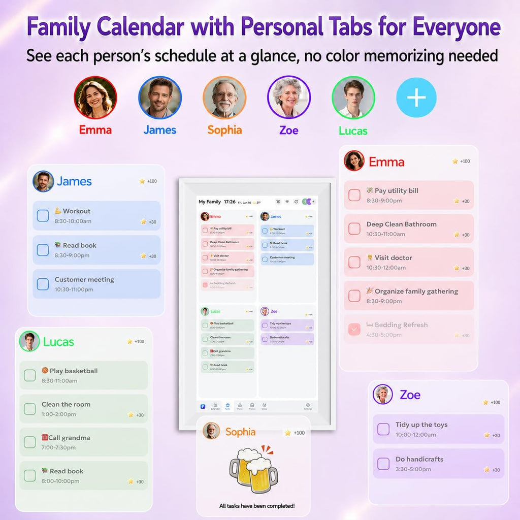 Digital Calendar Wall Touch Screen, No subscription fees,15.6 Inch | Smart Electronic Calendar with WiFi, Chore Chart, Meal Planner, Voice Record, AI Photo Repair, Wall/Desk Mount, Gift for Mom