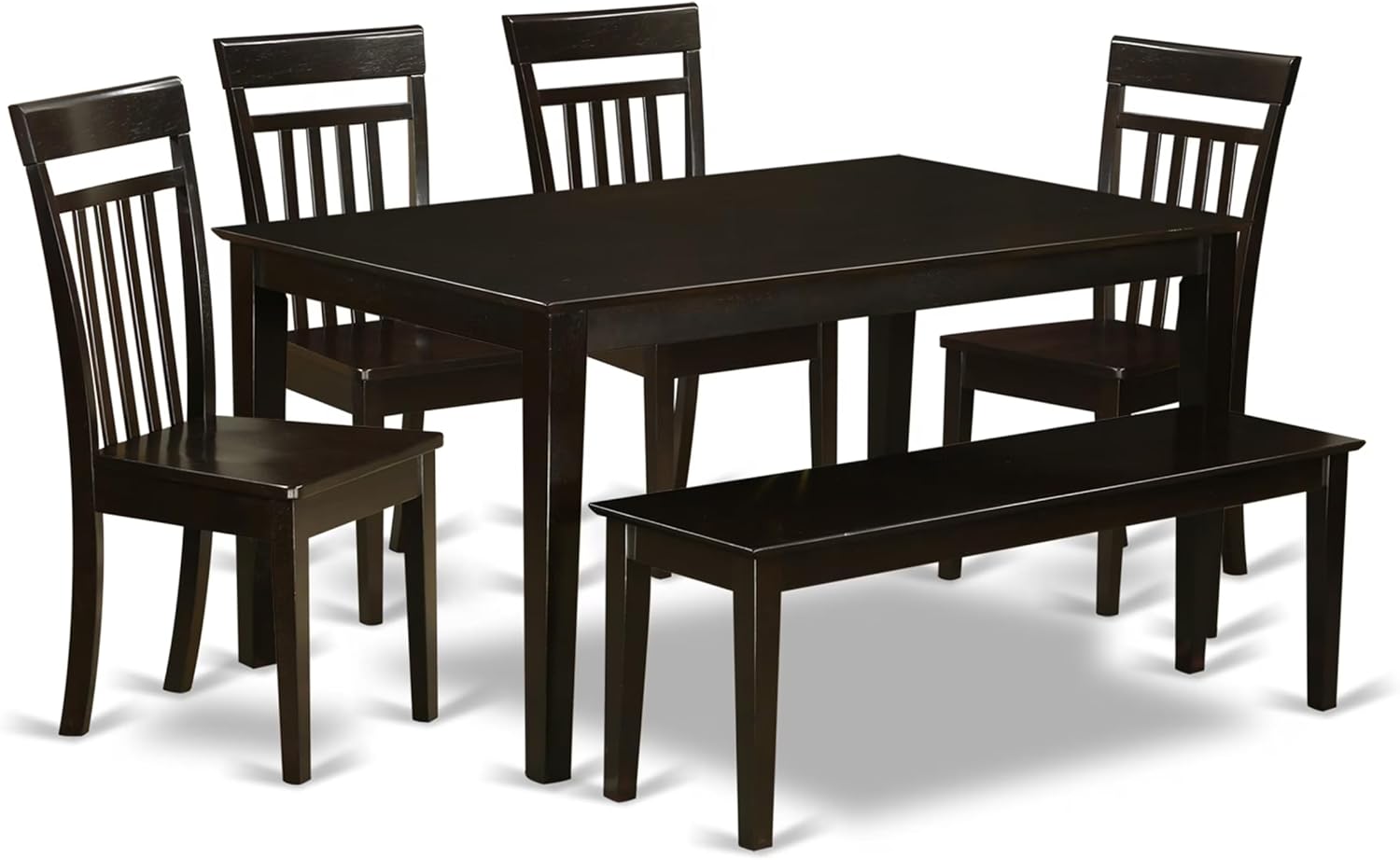 East West Furniture CAP6S-CAP-W 6 Piece Kitchen Table Set Contains a Rectangle Dining Table and 4 Dining Chairs with a Bench, 36x60 Inch, Cappuccino