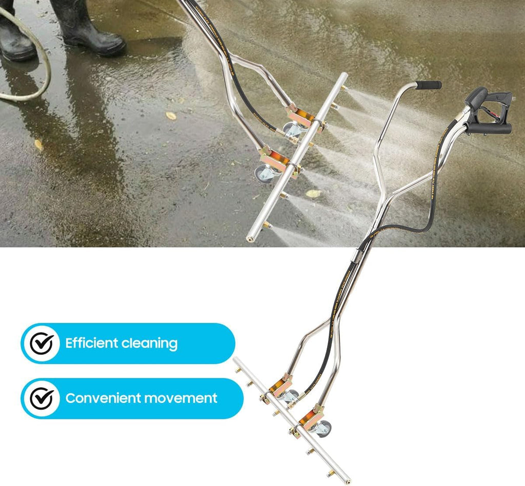 5000 PSI Heavy Duty Water Broom Surface Cleaner 7 Nozzle Pressure Washer Attachment with 3/8 Quick Connect, Adjustable Handle & Wheels for Hot/Cold Water (Commercial & Home Use)