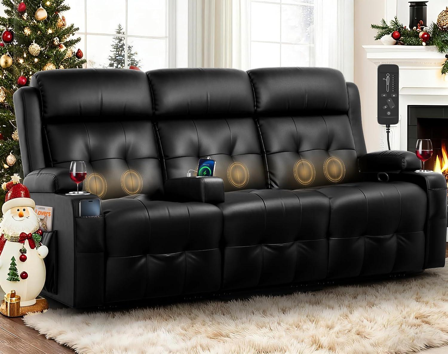 Recliner Sofa, Massage Reclining Sofa 3 Seater Sets Heavy Weight Capacity, RV Loveseat Clearance, Recliner Couch with Storage, Cup Holders, Wall Hugger Couches for Living Room