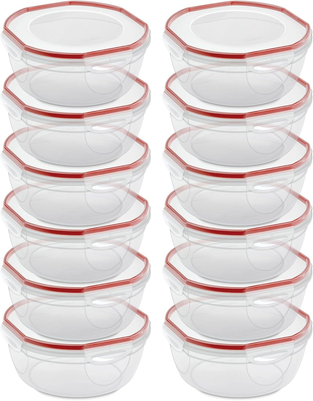Sterilite Ultra-Seal 4.7 Qt Bowl, Large Airtight Food Storage Container, Latching Lid, Microwave and Dishwasher Safe, Clear with Red Gasket, 12-Pack