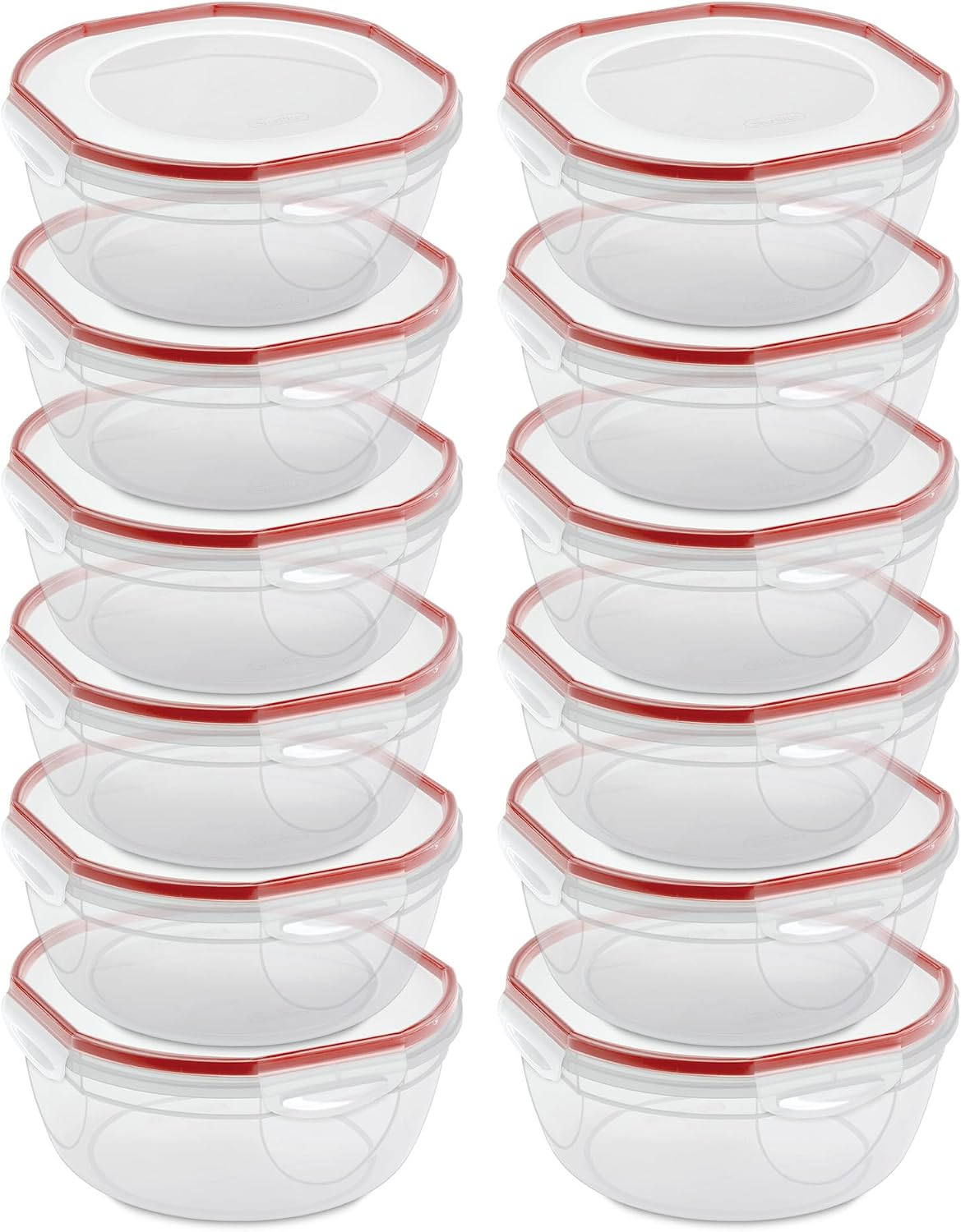 Sterilite Ultra-Seal 4.7 Qt Bowl, Large Airtight Food Storage Container, Latching Lid, Microwave and Dishwasher Safe, Clear with Red Gasket, 12-Pack