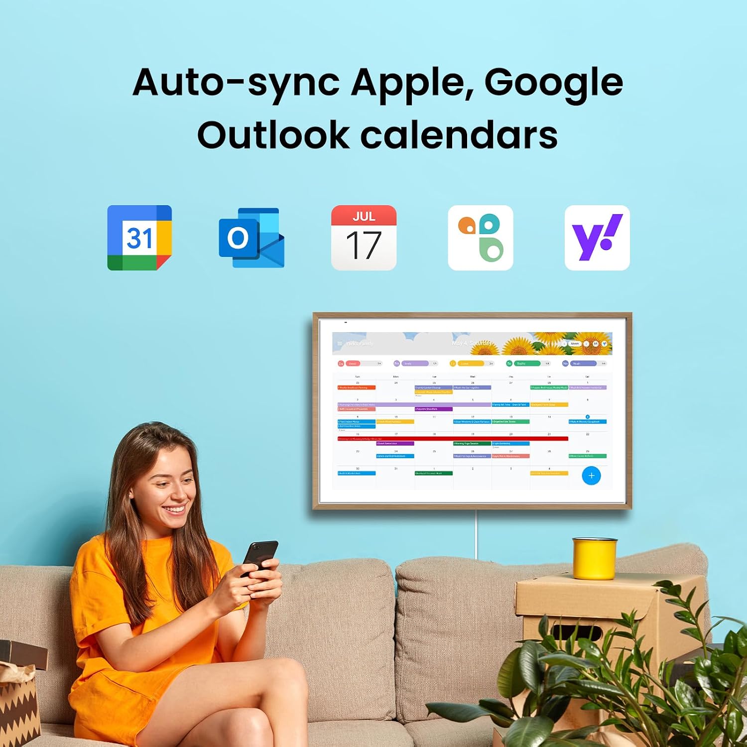 Apolosign 21.5-inch Digital Calendar & Smart Family Wall Planner, No Subscription, Calendar & Dashboard Dual-Mode System, Shared Touchscreen Display with Calendar Sync, Chore Charts & Family Scheduling Hub (Teak)