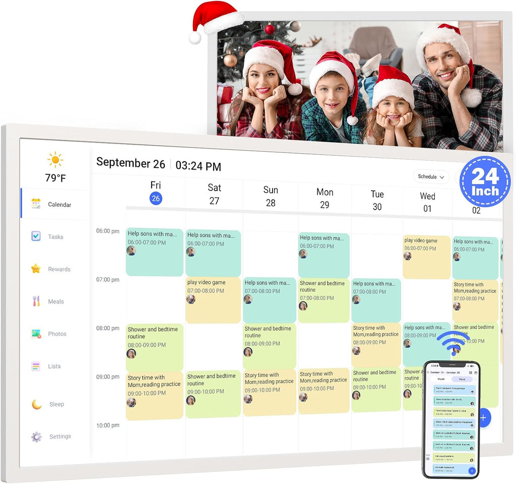 24' Digital Wall Calendar Chore-Chart-for-Planner - Touchscreen Display Smart Calendar for Family Monthly/Weekly Planner, To Do List Notepad, Streamline Household Organization, Desk Mount Included