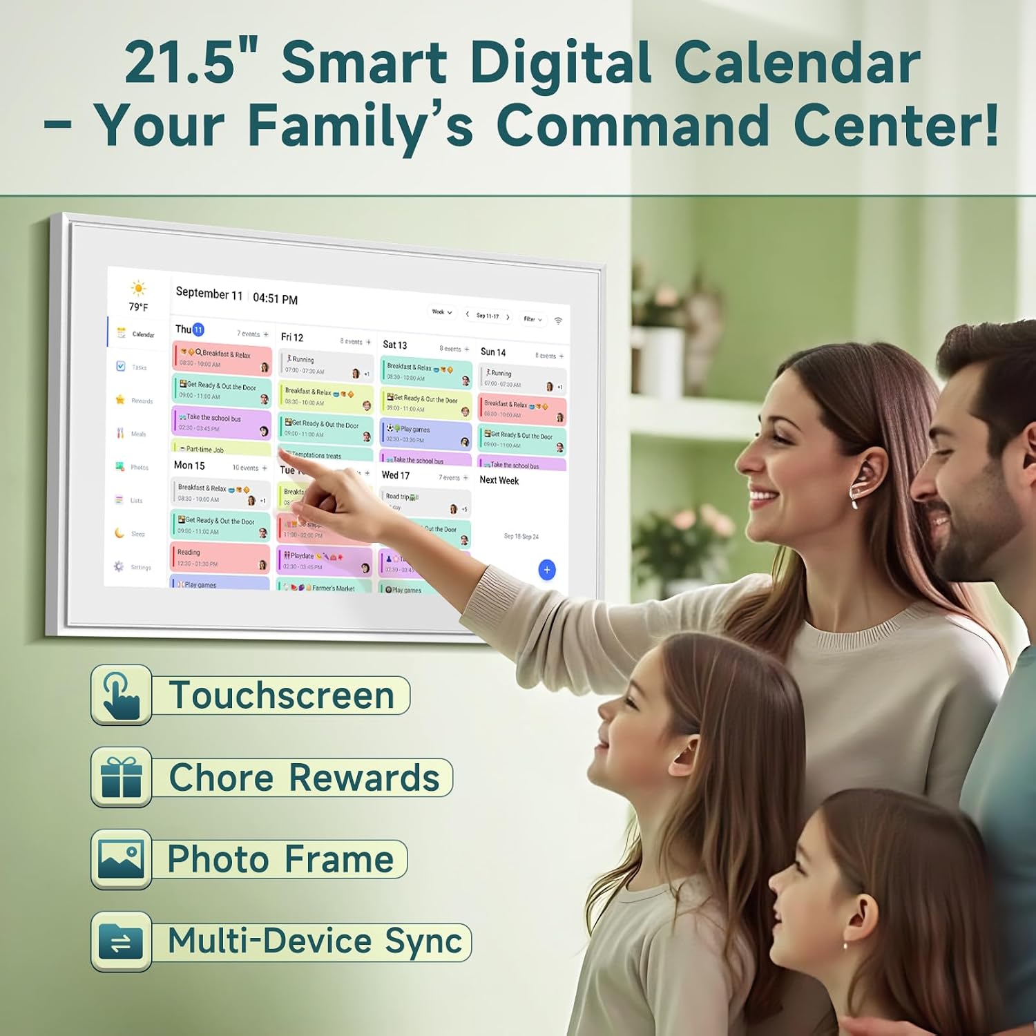 21.5 Inch Digital Calendar Wall Touch Screen Chore Chart Reward System | Smart Electronic Calendar for Family Sync Google/iCloud No Subscription Meal Planner Digital Photo Frame Gift for Women White