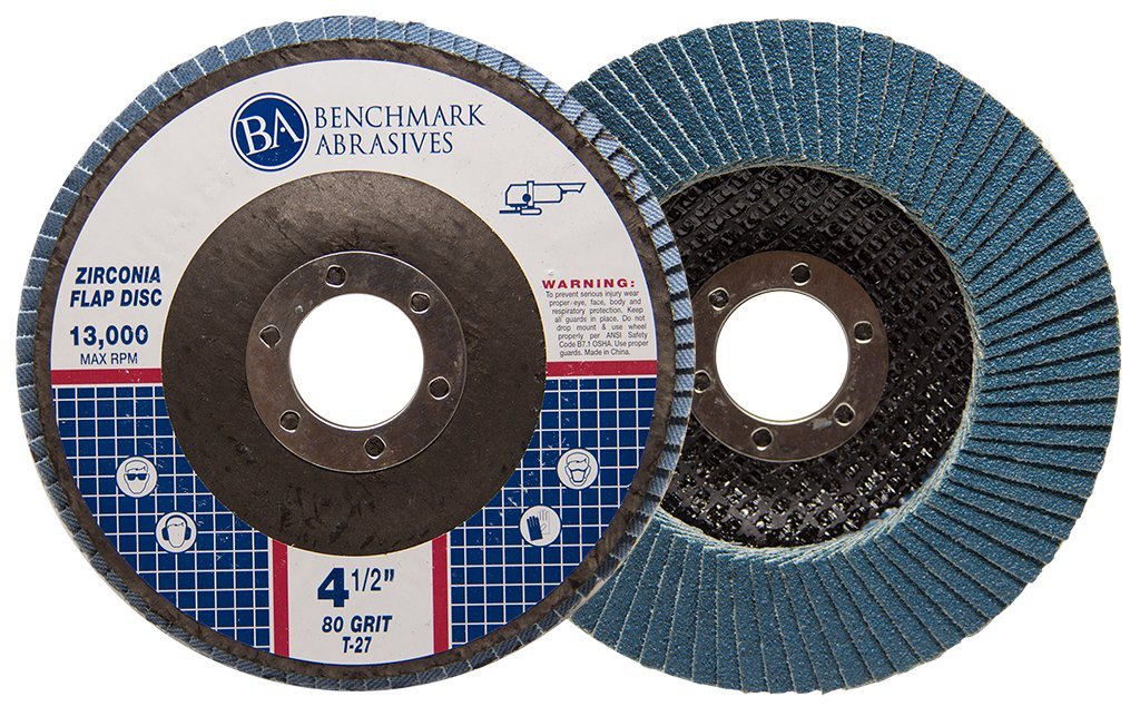 Benchmark Abrasives 4.5' x 7/8' Premium Zirconia T27 Flat Flap Discs 4 1/2 for Angle Grinder Sanding Discs, Finishing Grinding Wheels 4 1/2 Inch for Sanding Stock Rust Removal (100 Pack) - 80 Grit