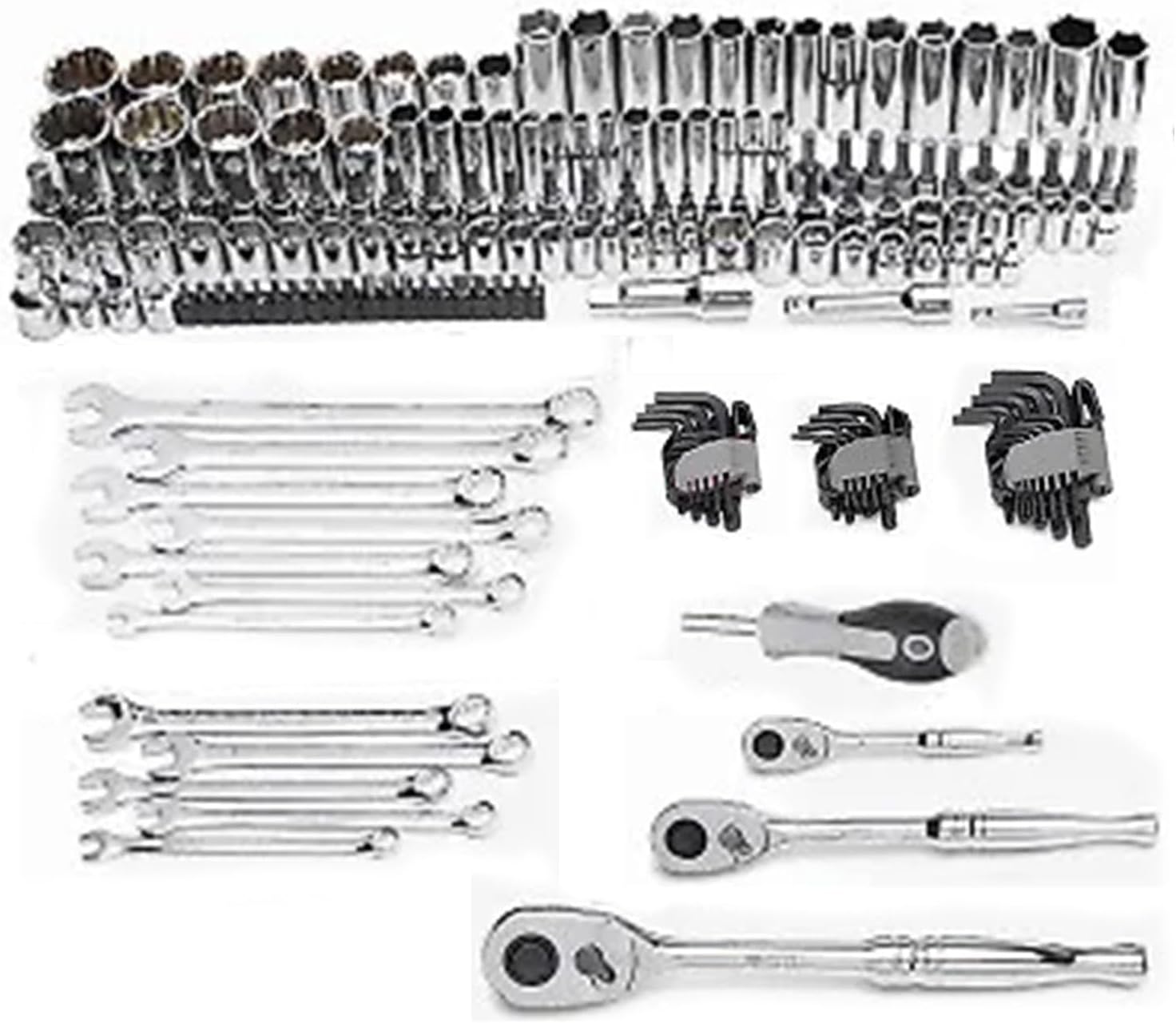 Master Mechanic 180 Piece Mechanics SAE and Metric Socket Tool Kit with 1/4, 3/8, and 1/2 Inch Drive, Assorted Bits, Adapters, Wrenches, and Hex Keys