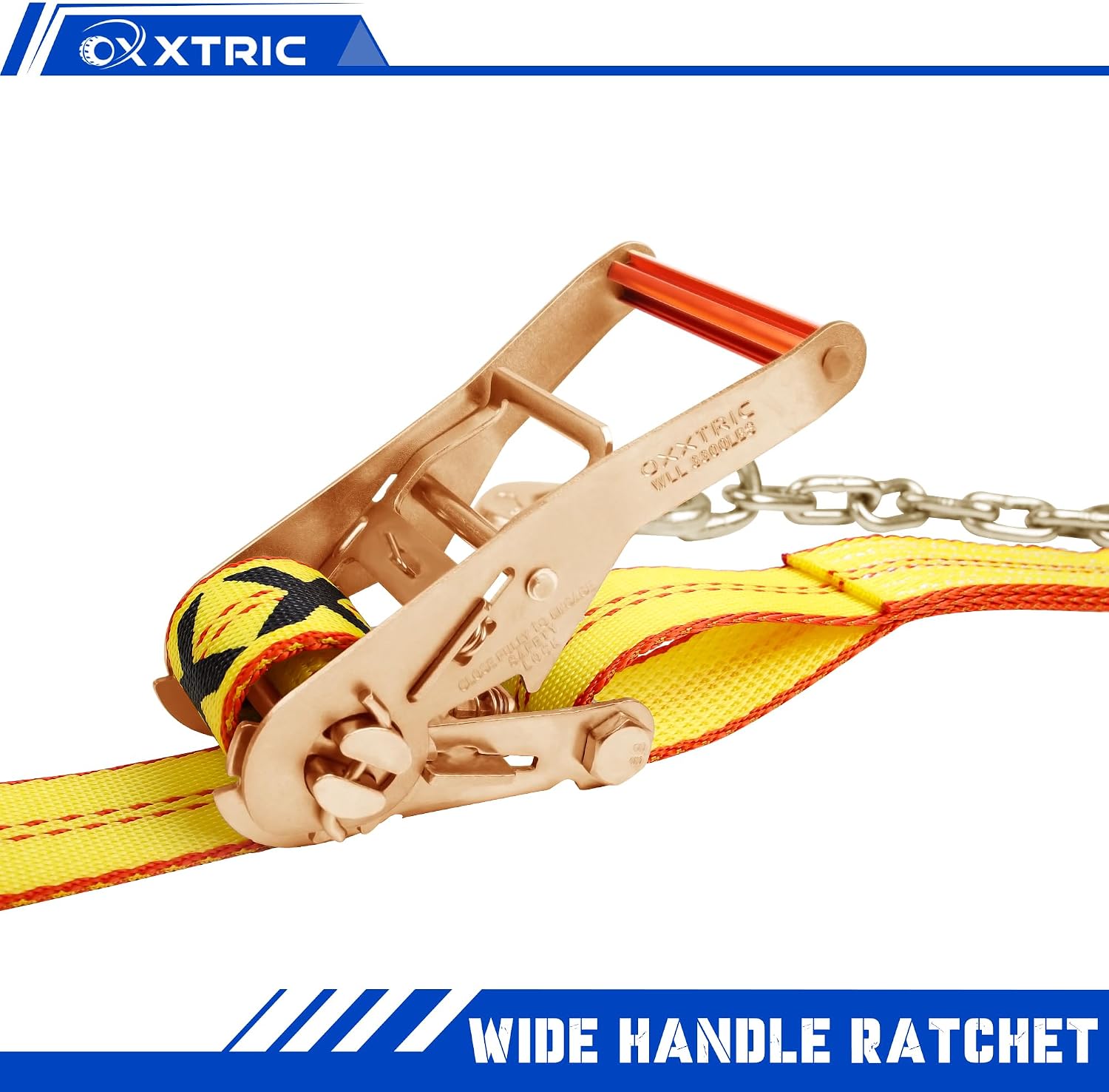 Chain Ratchet Straps 2 Inch x 27 Foot, 4 Pack, Heavy Duty Ratchet Straps with Chain Anchors & Grab Hooks, 10,000 lbs Break Strength,Heavy Equipment Tie-Downs, Cargo Tie Down