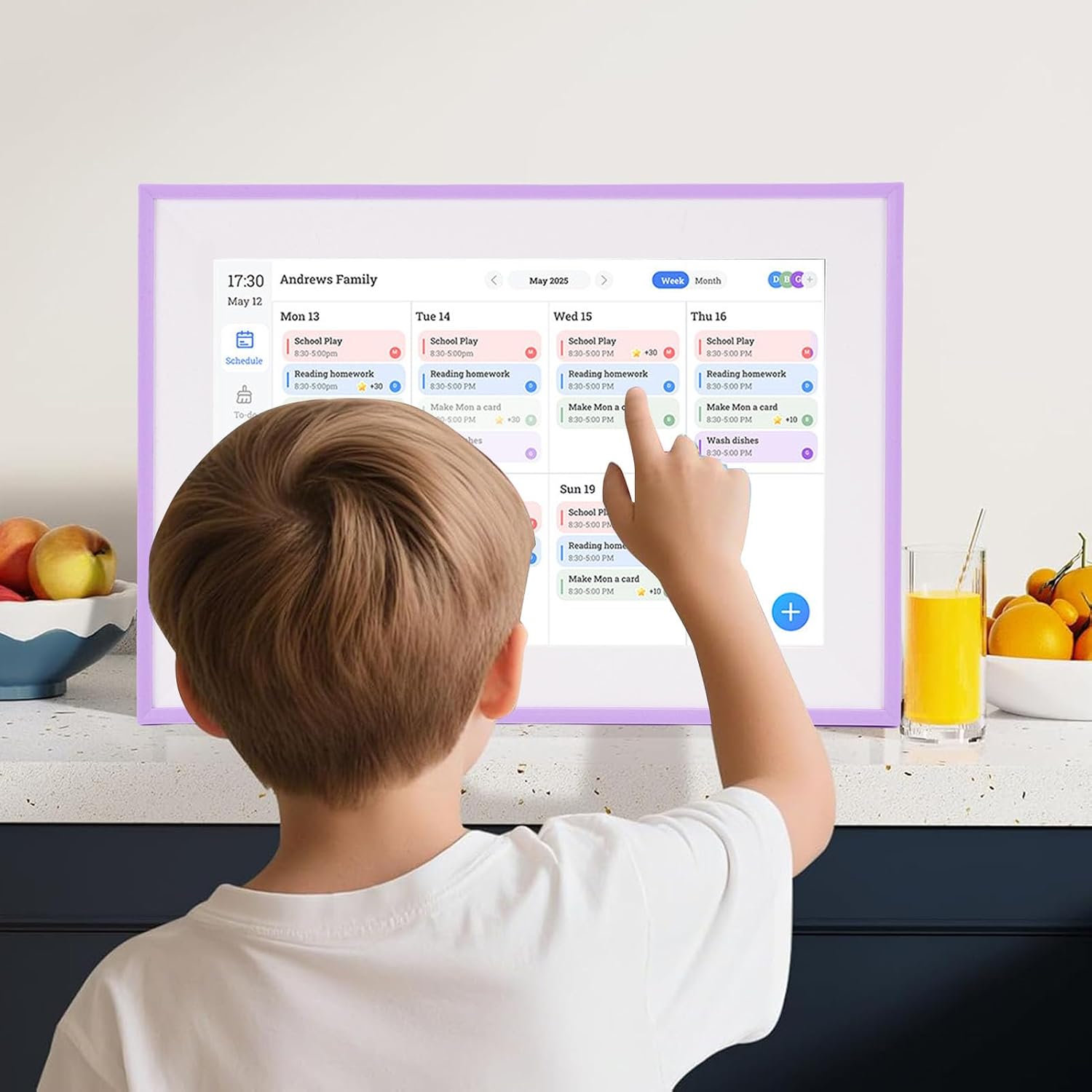 GOWENIC 10.1 Inch Smart WiFi Digital Calendar, Touchscreen Interactive Family Planner Display with Chore Chart & Meal Planner, Seamlessly Sync Data via APP, Purple