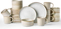 Famiware Star Dinnerware Set with Mugs, Service for 6 (24 Pieces), Ribbed Stoneware Plates and Bowls Dishes Sets - Chip & Scratch Resistant, Microwave & Dishwasher Safe, Cappuccino White