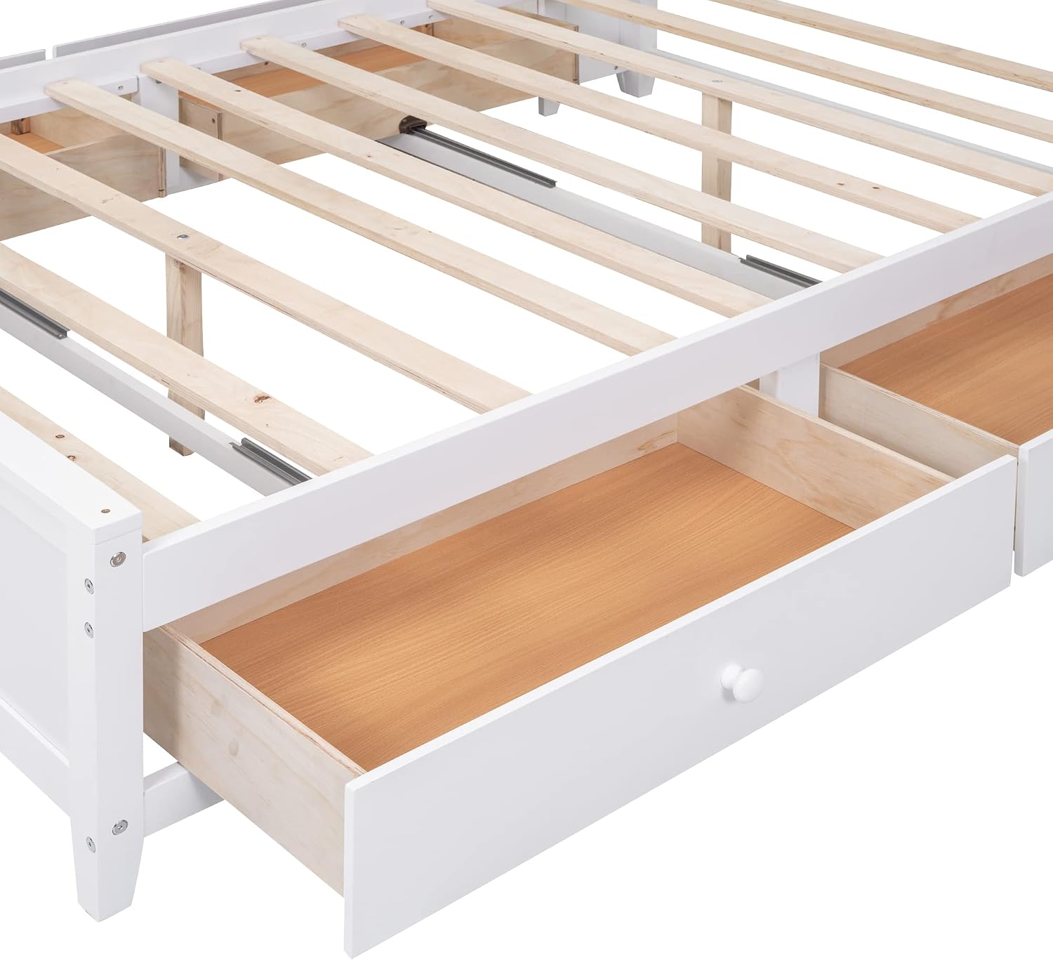 Harper & Bright Designs Full Size Platform Bed with Bookcase Headboard and 4 Storage Drawers, Solid Wood Bed Frame with Cabinet and Bookshelf, No Box Spring Needed - White