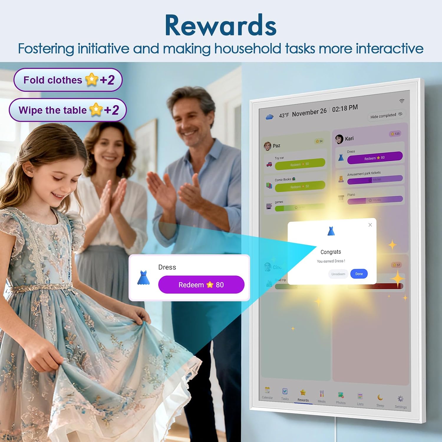 27' Digital Calendar Electronic Planner with IPS Display for Home & Office | Family Organizer Wall Mount, Portrait or Landscape, Weekly & Monthly Schedule, Gift for Mom
