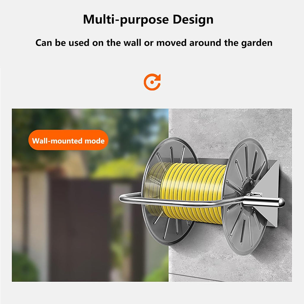 Stainless Steel Garden Hose Reel Cart for Watering Plants and Lawns, Portable Watering Car Wash Water Pipe Storage Rack, 131Ft of 1/2 Capacity