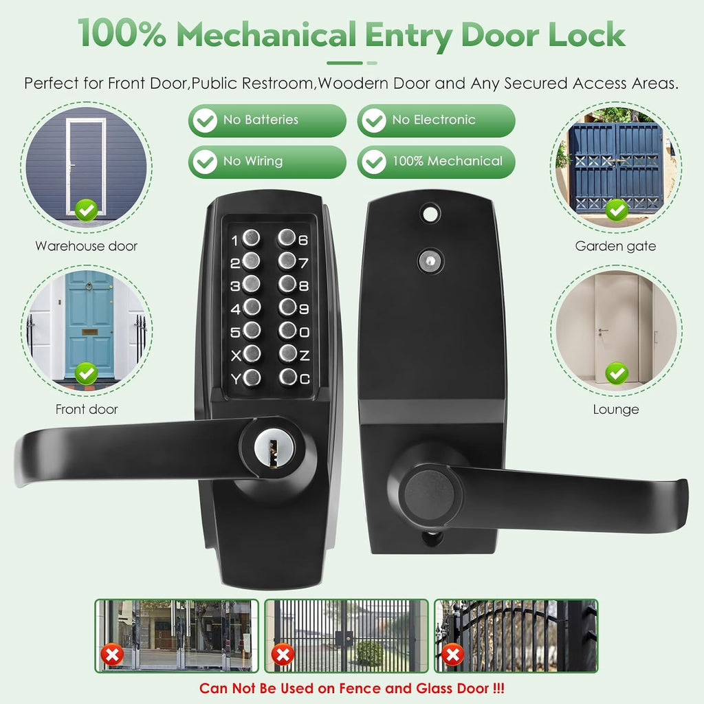 GB2024 Gate Lock Box Steel Gate Boxf for ANNFUZ Mechanical Keyless Entry Door Leve with Handle,Combination Keypad Code Door Lever Lock - for Metal Gates and Fence (NOT for Aluminum) - 2 3/