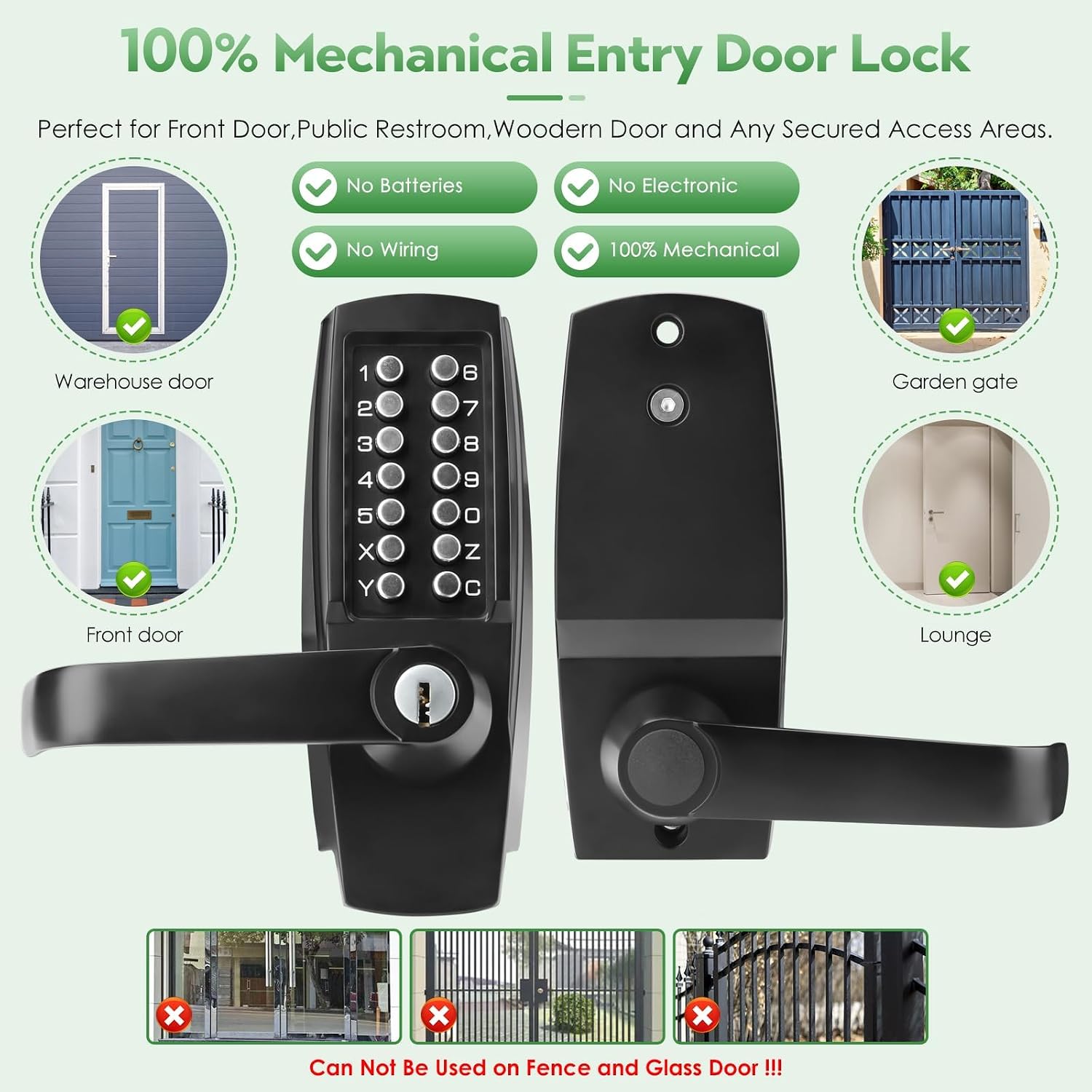 GB2024 Gate Lock Box Steel Gate Boxf for ANNFUZ Mechanical Keyless Entry Door Leve with Handle,Combination Keypad Code Door Lever Lock - for Metal Gates and Fence (NOT for Aluminum) - 2 3/