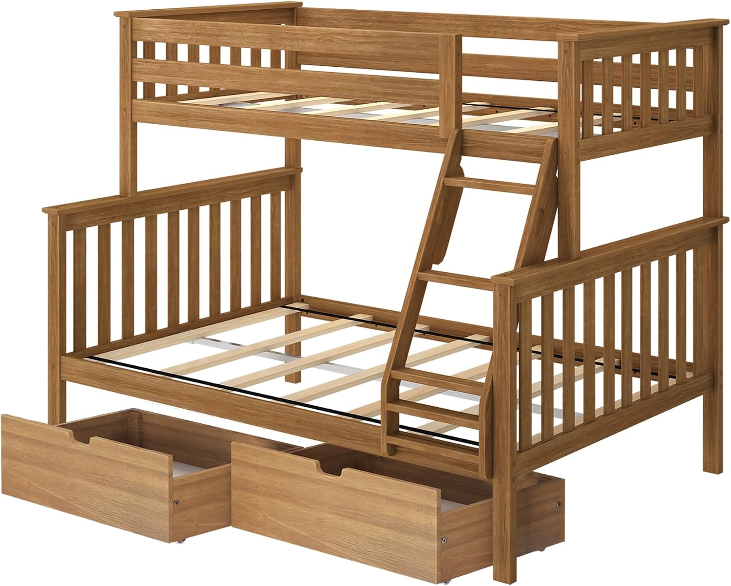 Max & Lily Classic Twin Over Full Bunk Bed, with Storage Drawers, Pecan