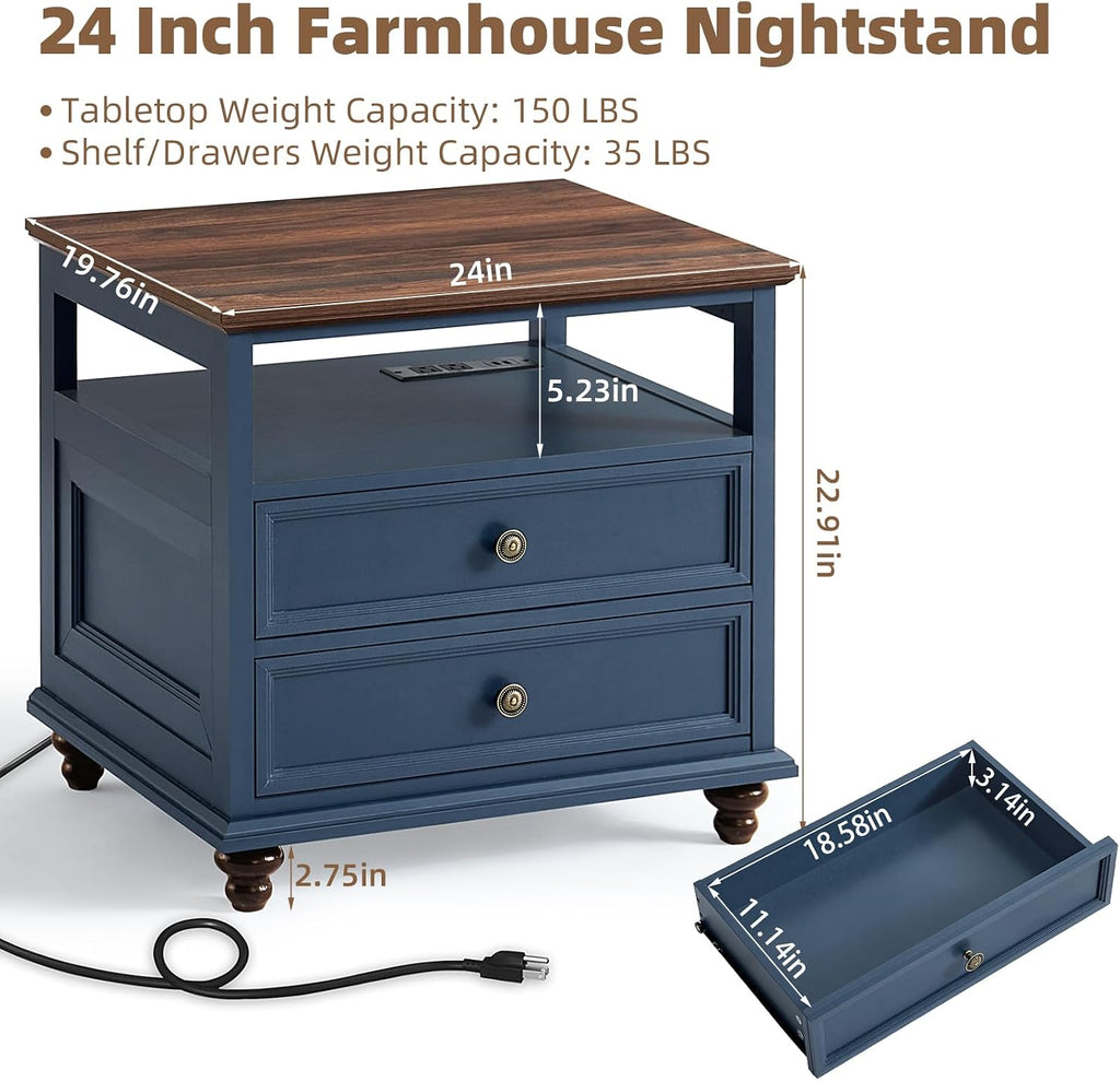 Joaxswe Farmhouse Dresser and Nightstand Sets, Wood 54' Wide Dresser & 24' Night Stand with Charging Station, 2 Piece Bedroom Furniture Set, Chest of Drawers for Bedroom, Home, Living Room, Hallway