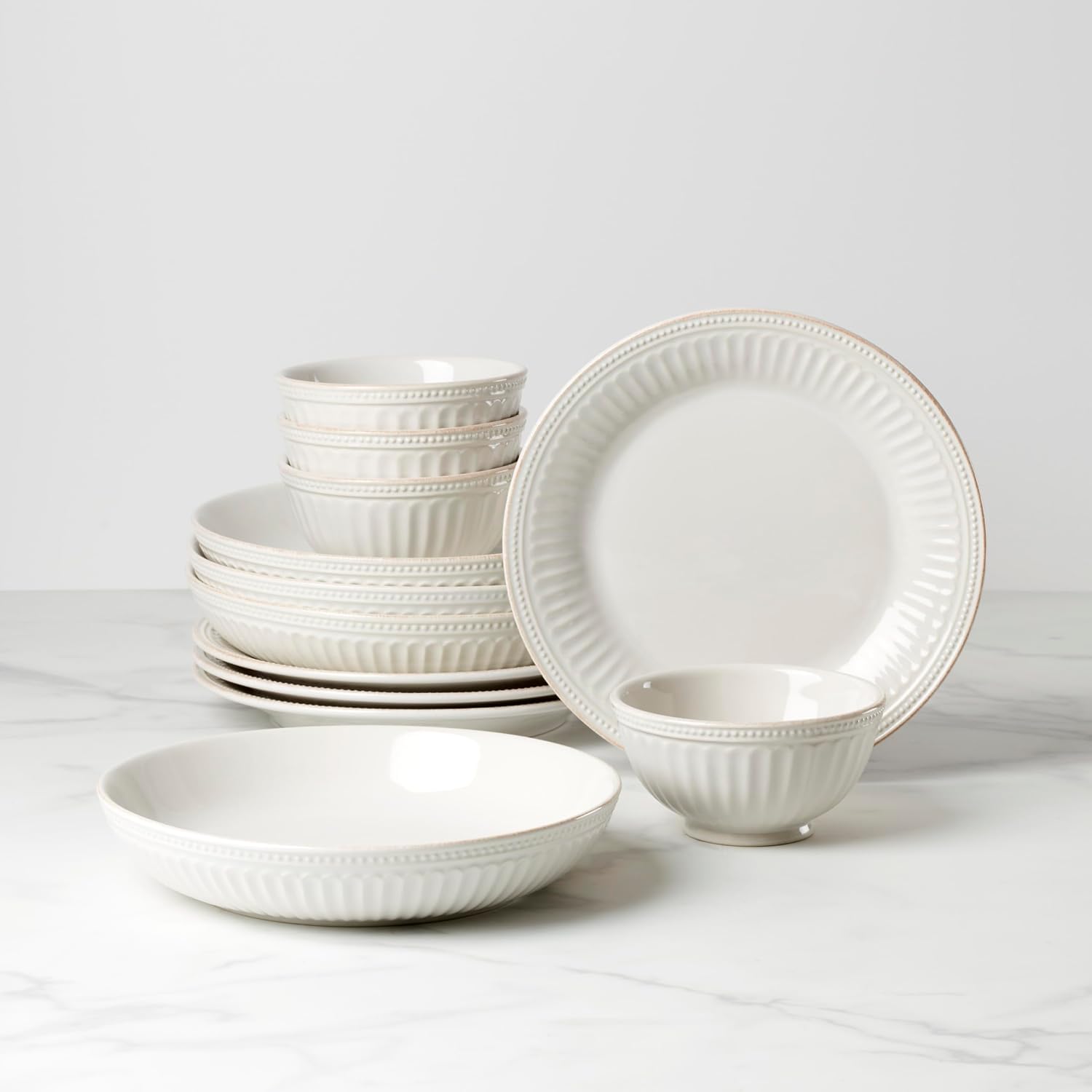 Lenox 897388 French Perle Groove 12-Piece Dinnerware Set, Service For 4