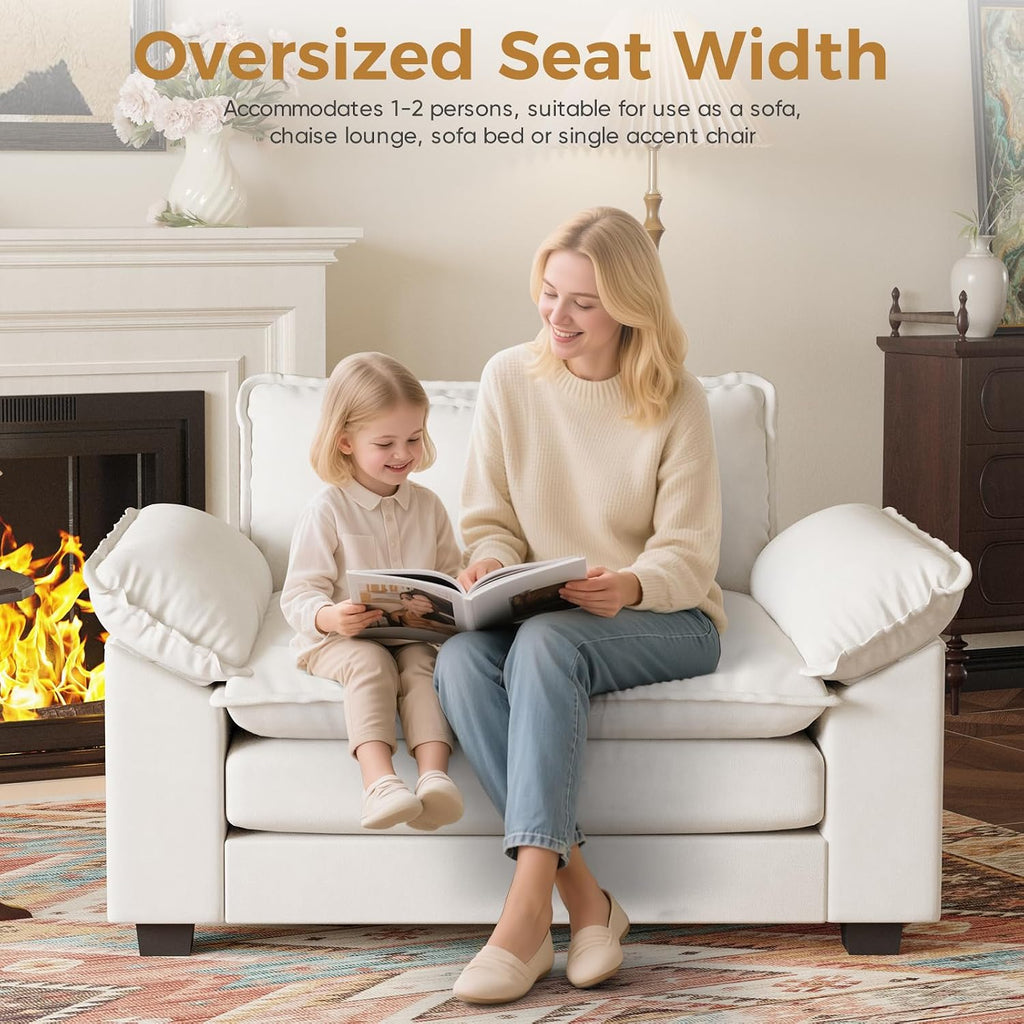HUSFU 49.5'' W Oversized Accent Chair, Cloud Sofa Chair with Deep Seat and Extra Wide Armrests, Comfy Reading Armchair for Bedroom, Living Room, Set of 2, Beige