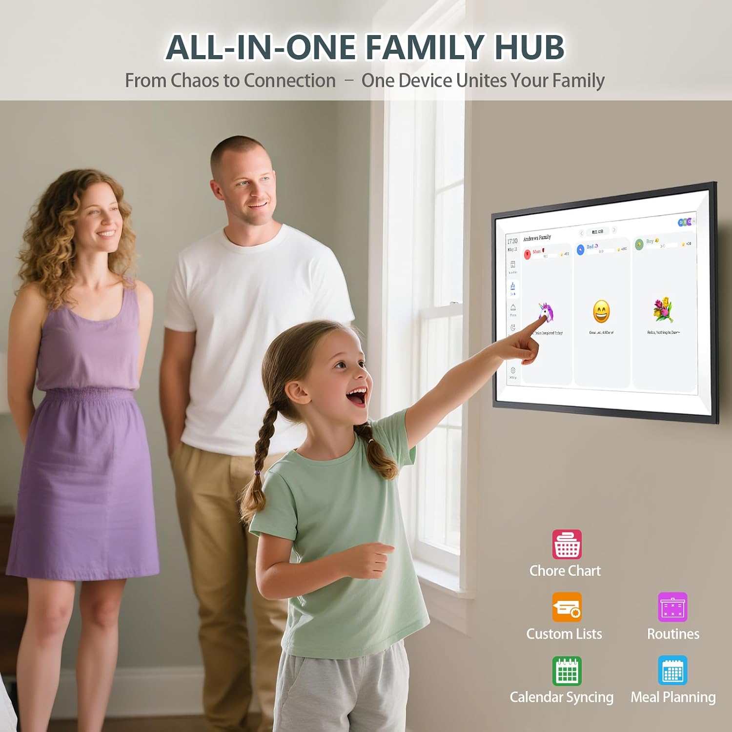 15.6' Digital Calendar Chore Chart – 1080P Full HD Interactive Touchscreen, Smart Family Planner, Hearth Display Digital Calendar Wall & Desk Mountable for Seamless Scheduling (Black)