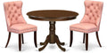 East West Furniture HLDA3-MAH-23 3 Piece Dining Set Consists of a Round Kitchen Table with Pedestal and 2 Polyester Fabric Parson Chairs, 42x42 Inch, Mahogany