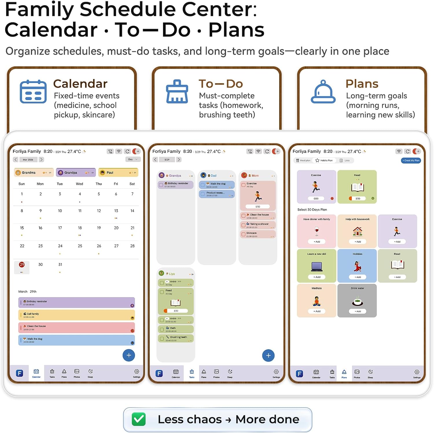 ANKRA 15.6' Digital Family Calendar : No-Subscription Smart Wall Planner, Real-Time Sync, App Voice Reminders, Meal Planner & Chore Chart with Rewards, AI Photo Hub, Gift for Families (Walnut)