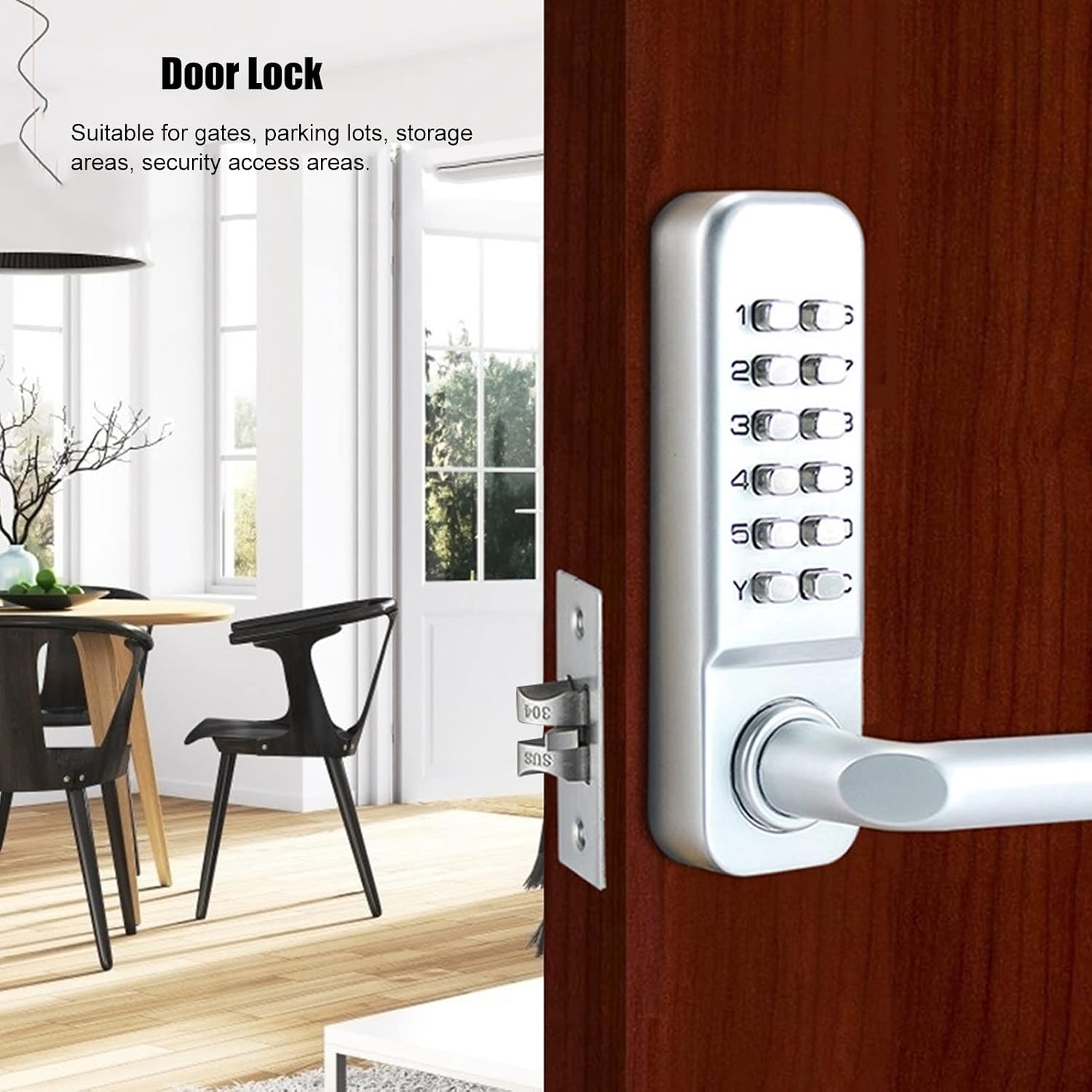 Keyless Entry Door Lock Mechanical Combination Gate Lock Code Lock Keypad Lock Doors Password Security Lock Double Sided Keypads Door Lock with Handle for Outdoor Fences