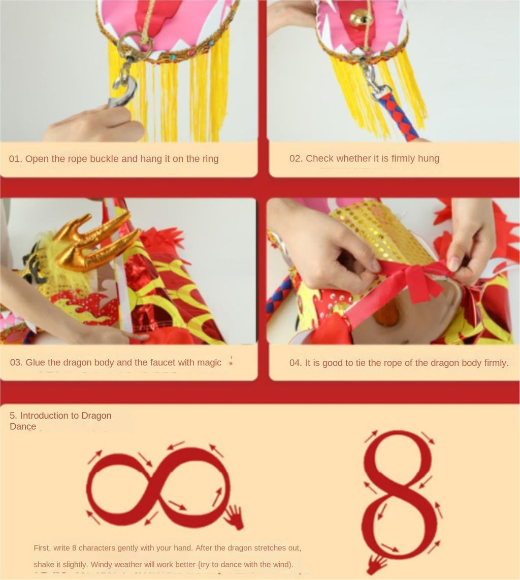 Chinese New Year Decorations Dragon Dance Ribbon Streamer with Travel Bag Washable Chinese Flinging Ribbon Exercise Dance Dragon Spring Festival Party Supplies(E,12M)