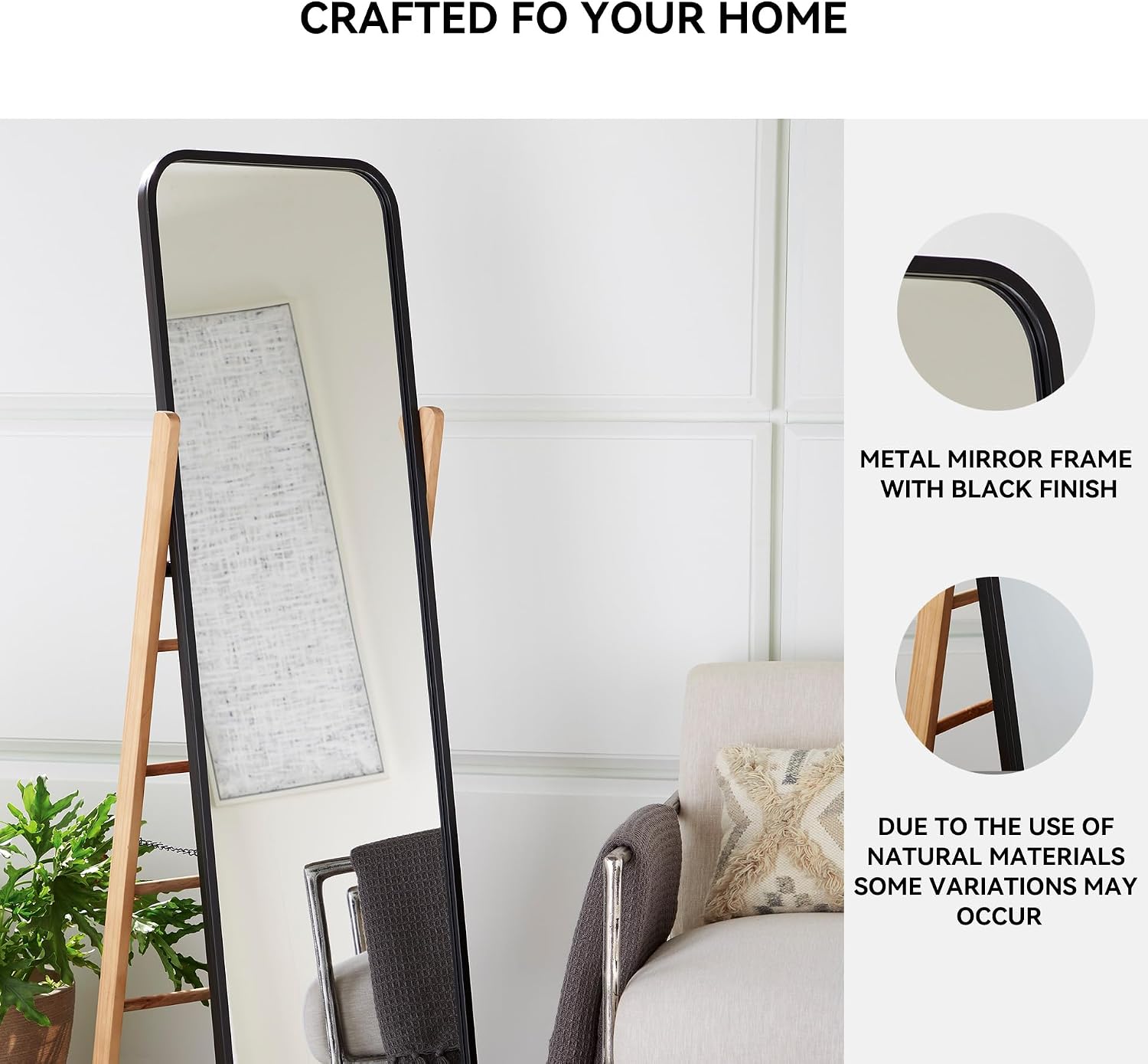 Signature Design by Ashley Bronick Contemporary Full Length Floor Mirror with Thin Frame, Black & Light Brown