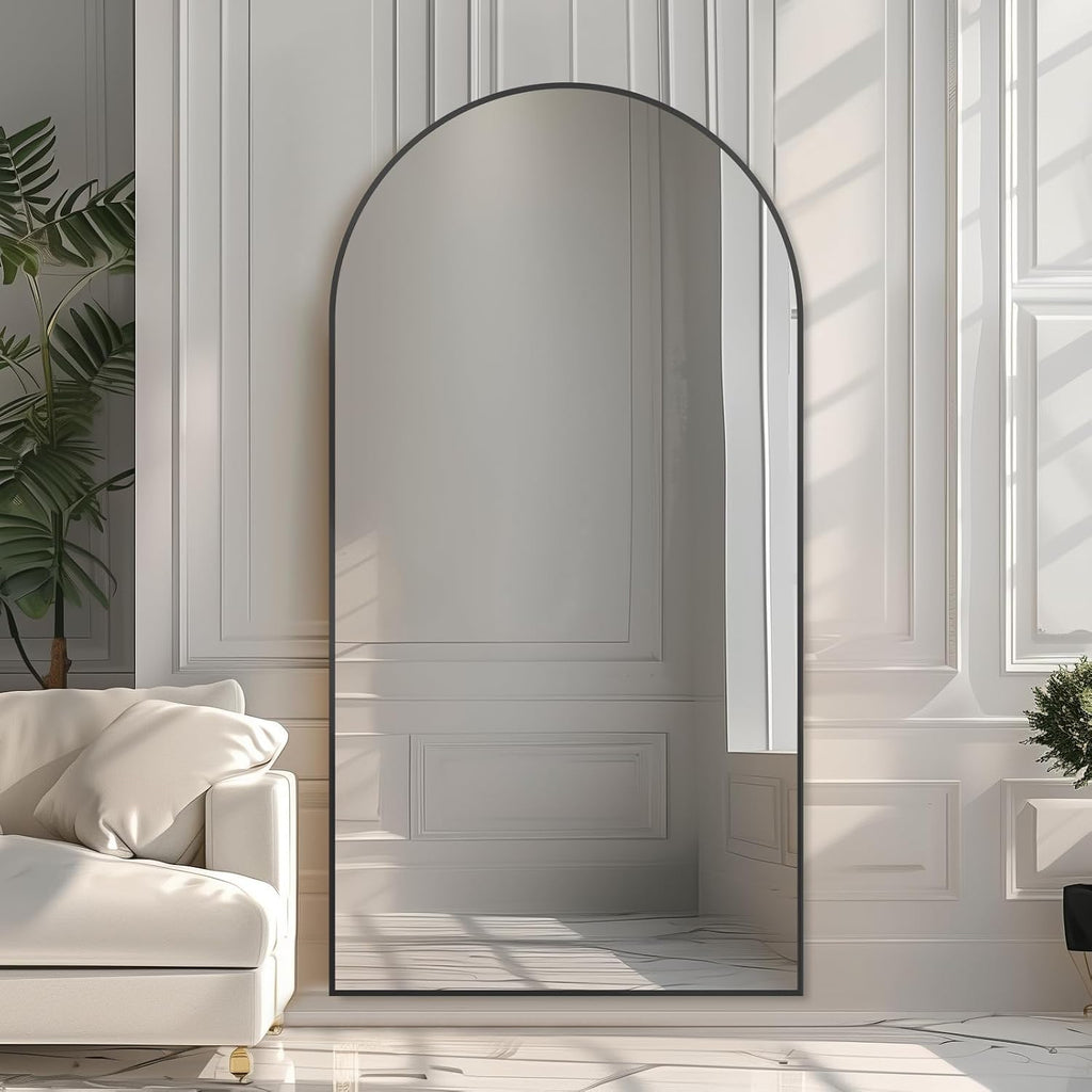 Beauty4U Arched Full Length Mirror 76' x 34', Black Large Full Body Mirror with Stand, Floor Standing & Wall Mounted HD Tempered Glass Dressing Mirror for Bedroom, Living Room, Entryway