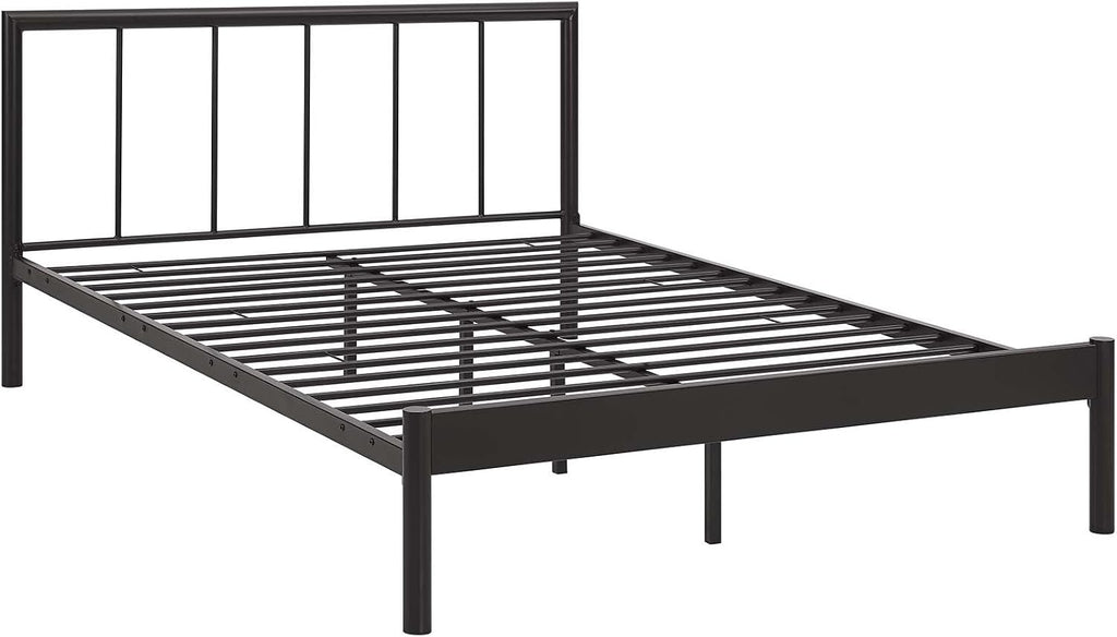 Modway Gwen Steel Metal Farmhouse Platform Full Bed Frame With Headboard in Brown